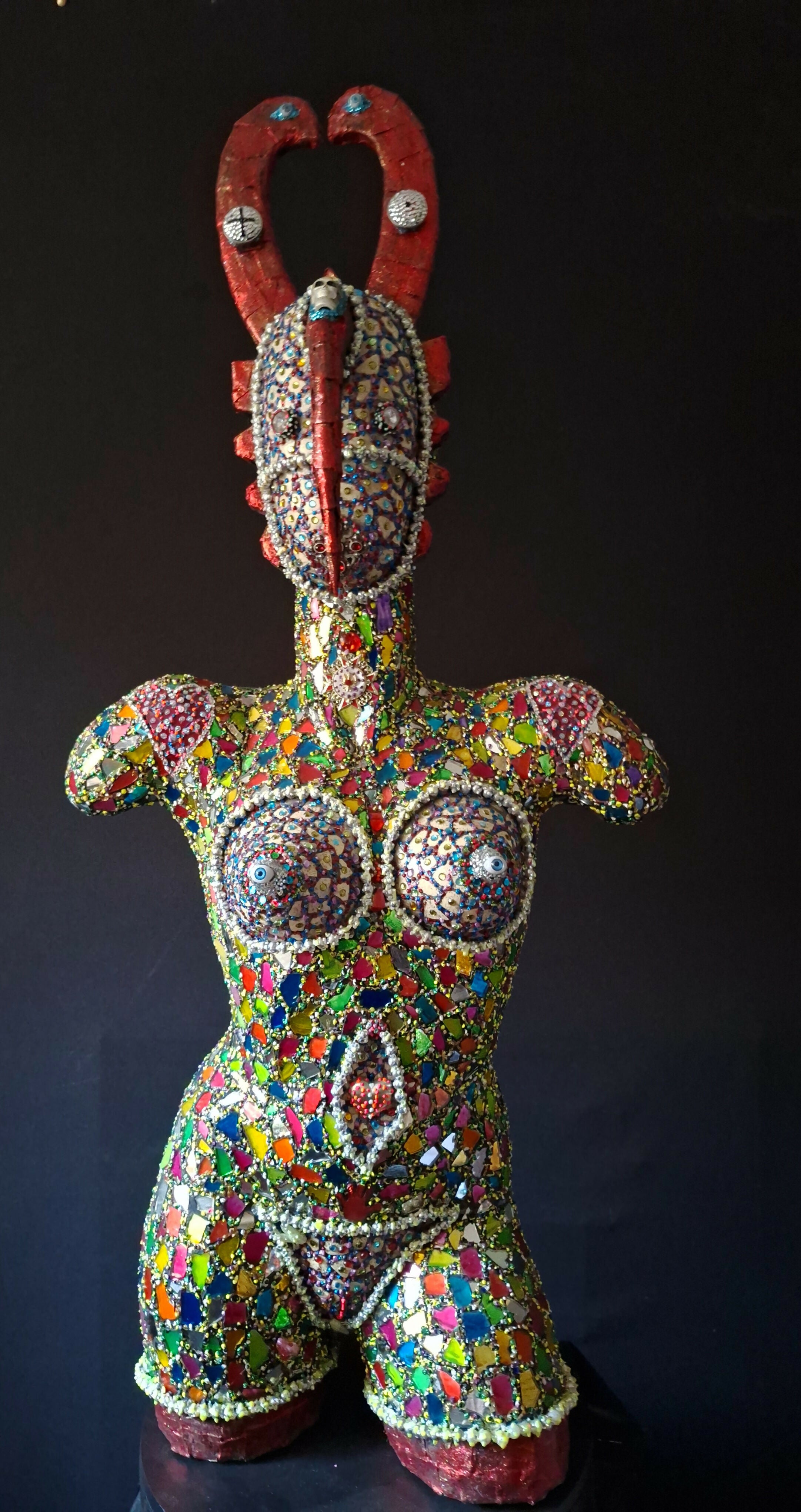 Contemporary Expressionist Figurative Mixed Media Mosaic Sculpture " AFRICAN QUEEN " Andru Fijalkowski