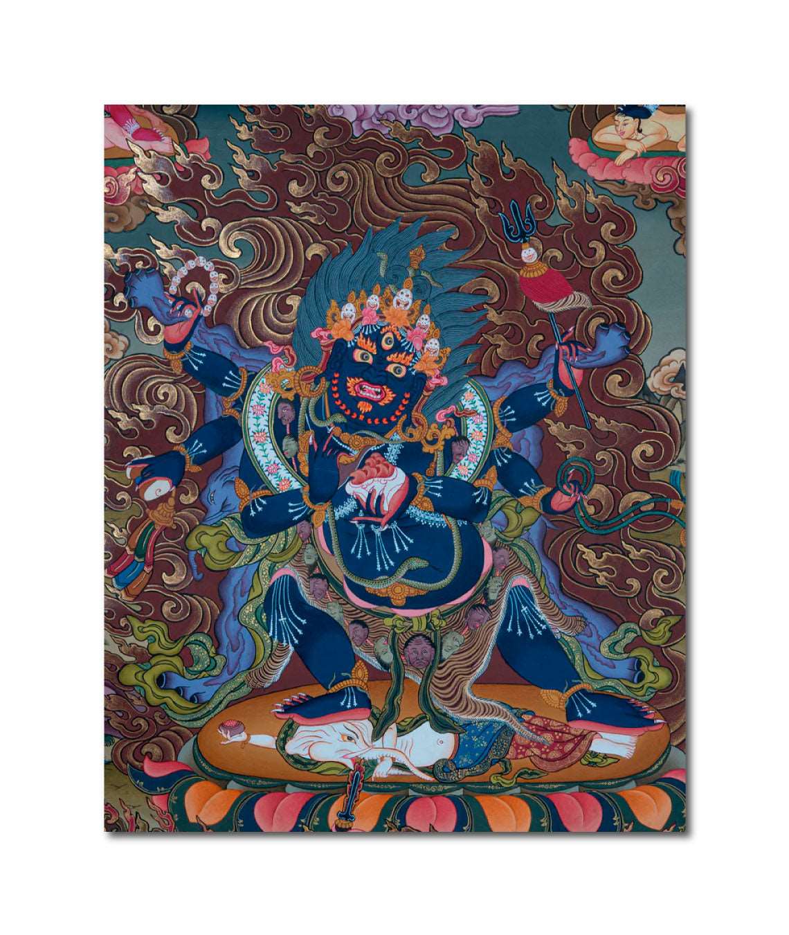 Design Figurative Painting Psychedelic Thanka Visionary '6 ARMS MAHAKALA' Boudha Stupa Thanka Center