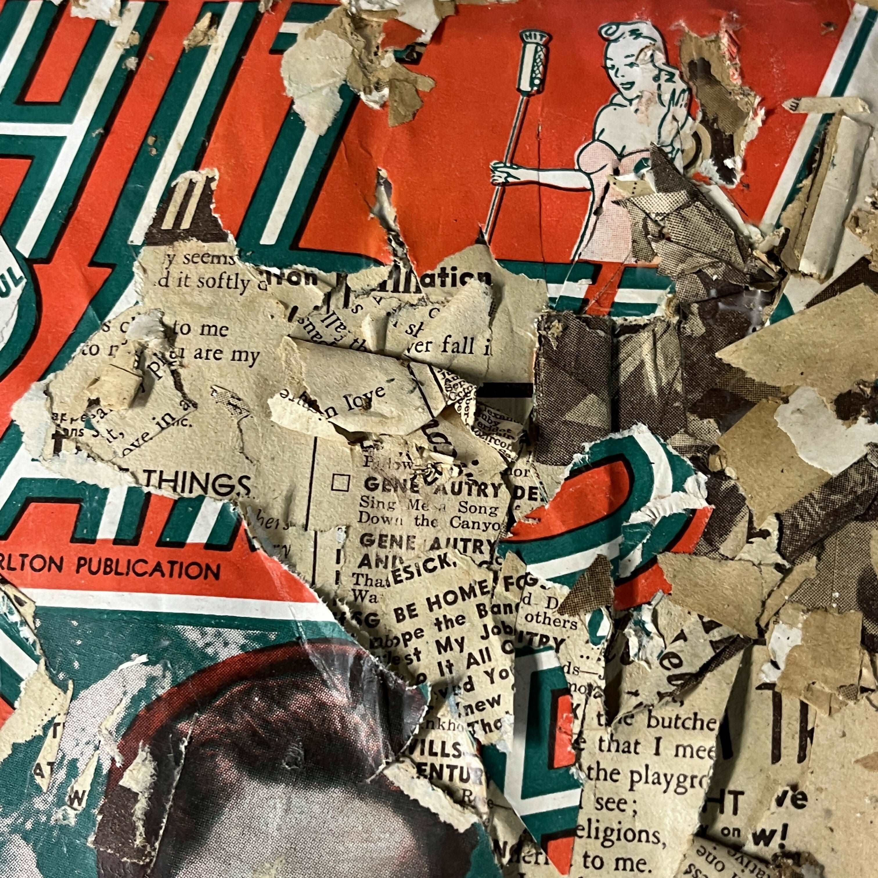 Abstract Collage Contemporary Mixed Media Painting "1946 Jan 12 Hit Parader Magazine" - Original Mixed Media Abstract Art Collage 9x12 Sam Lewis