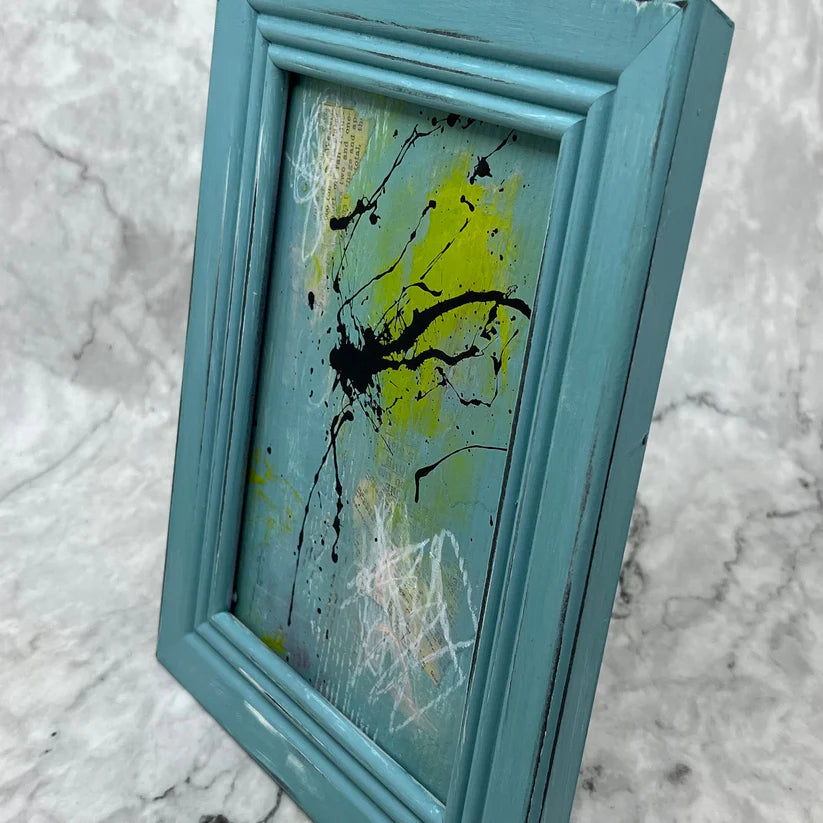 Abstract Mixed Media Painting 'TEAL FRAME' - Mixed Media Abstract Art Painting Sam Lewis