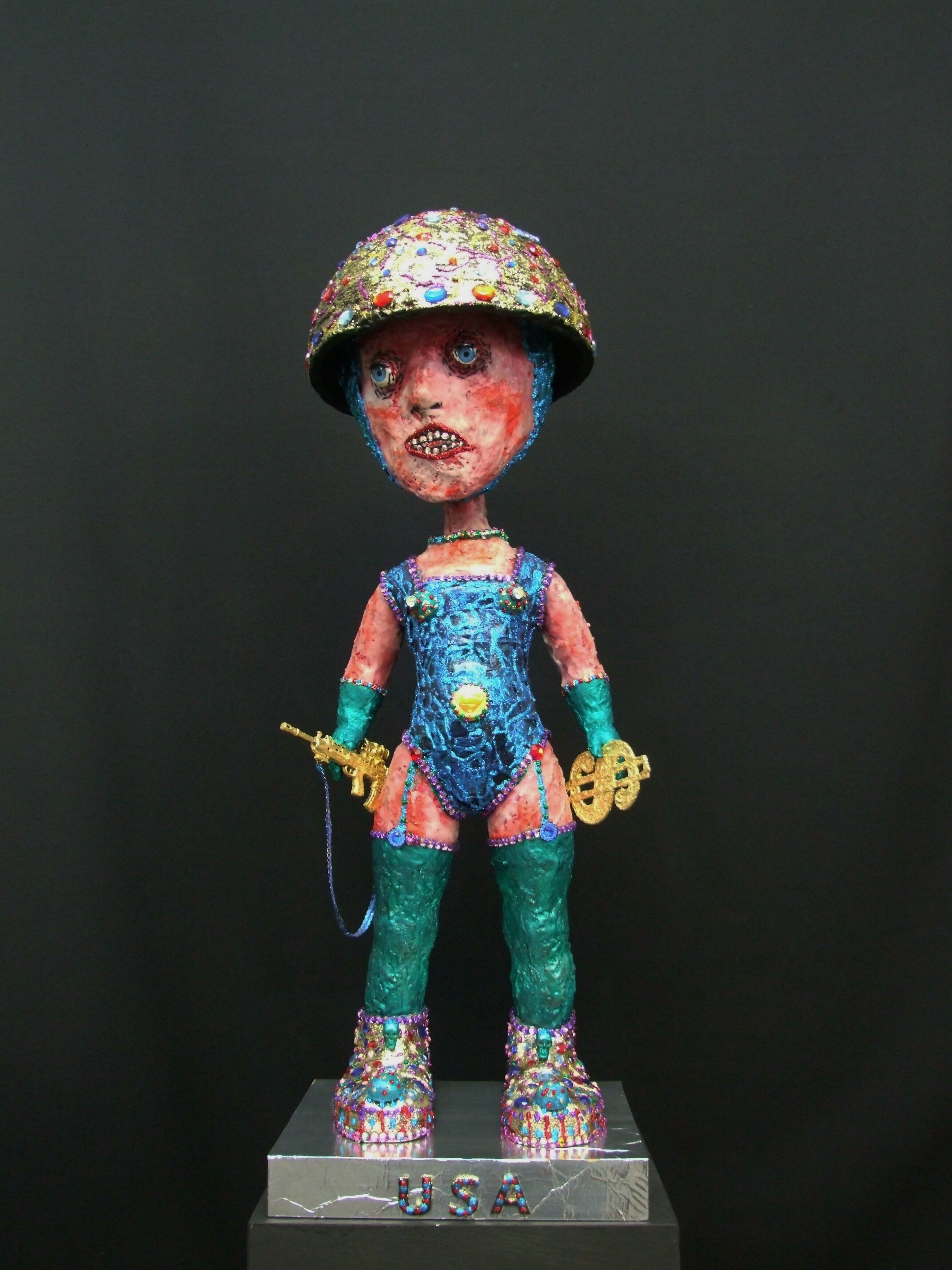 Contemporary Figurative Mixed Media Sculpture Young American (Audie Murphy) from the series, “ My little people that have come down from the hills........ “ Andru Fijalkowski