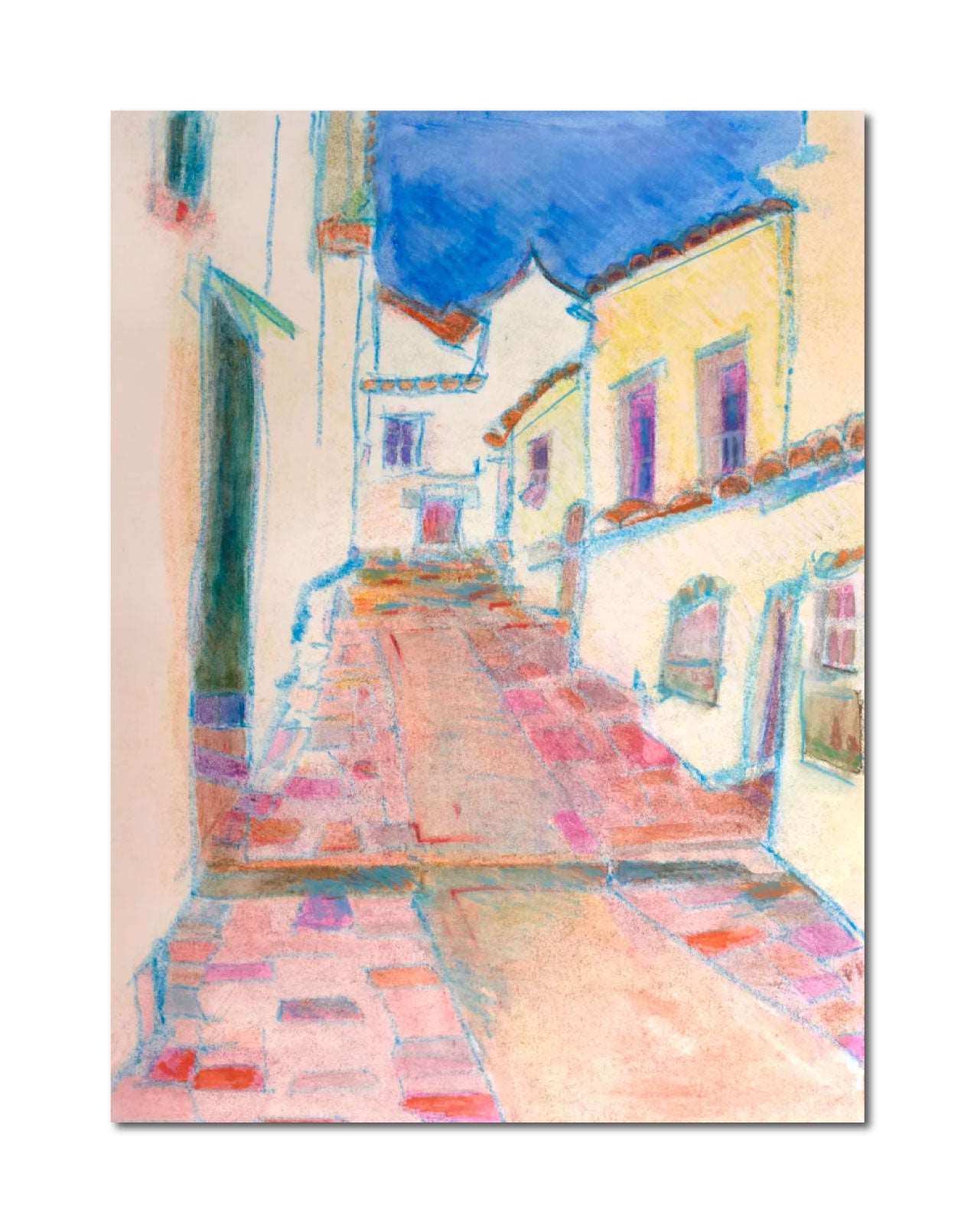 Pencil Watercolor 'A COBBLED STREET' - Handmade Original Monoprint with Watercolor and Pencil Ellen Pliskin