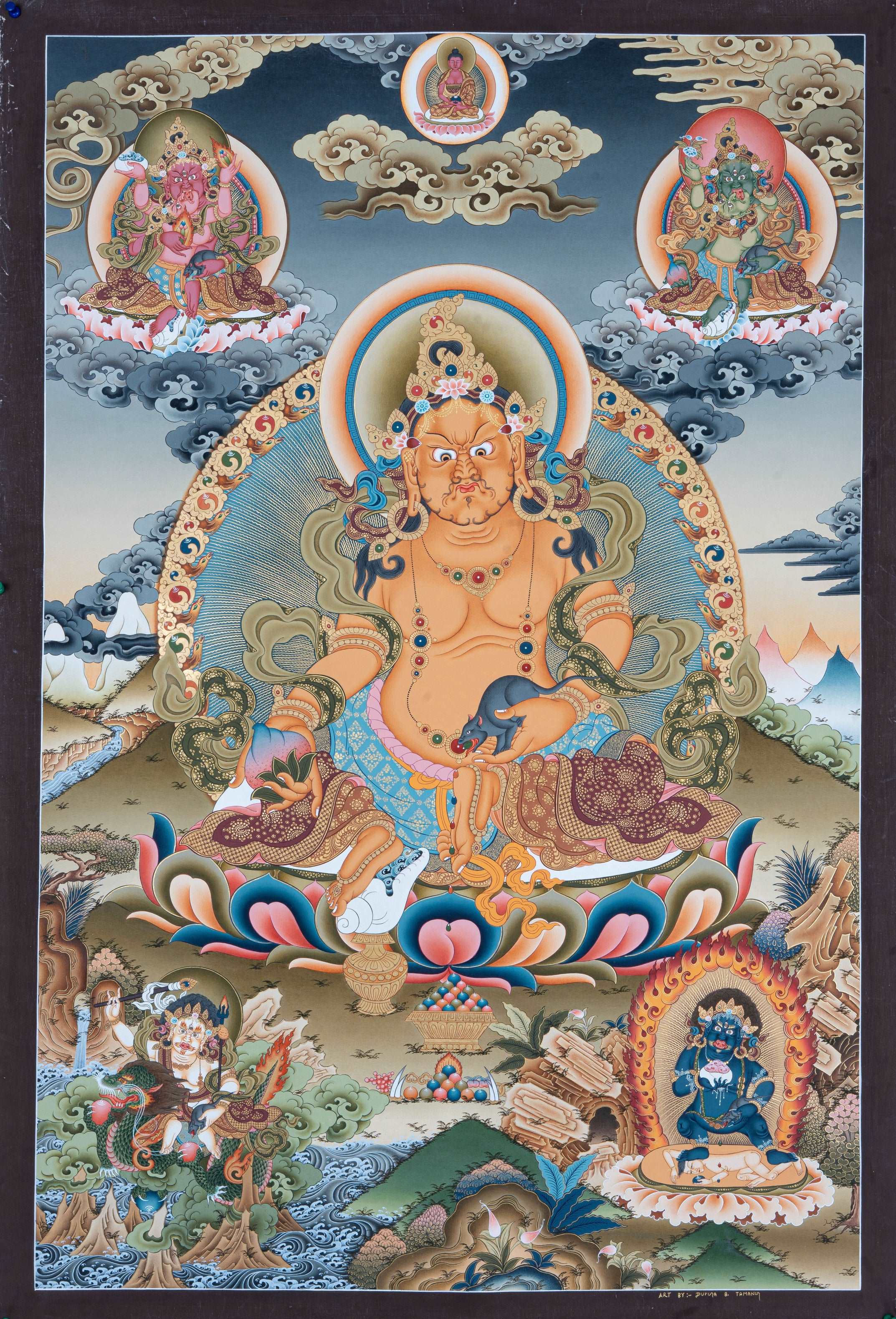 Design Figurative Painting Psychedelic Thanka Visionary '5 ZAMBALA' Boudha Stupa Thanka Center