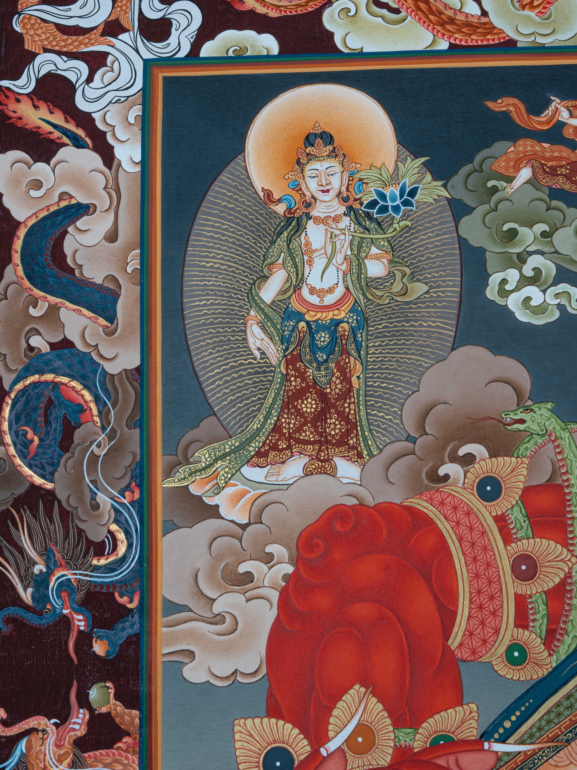 Design Figurative Painting Psychedelic Thanka Visionary 'WHEEL OF LIFE' Boudha Stupa Thanka Center