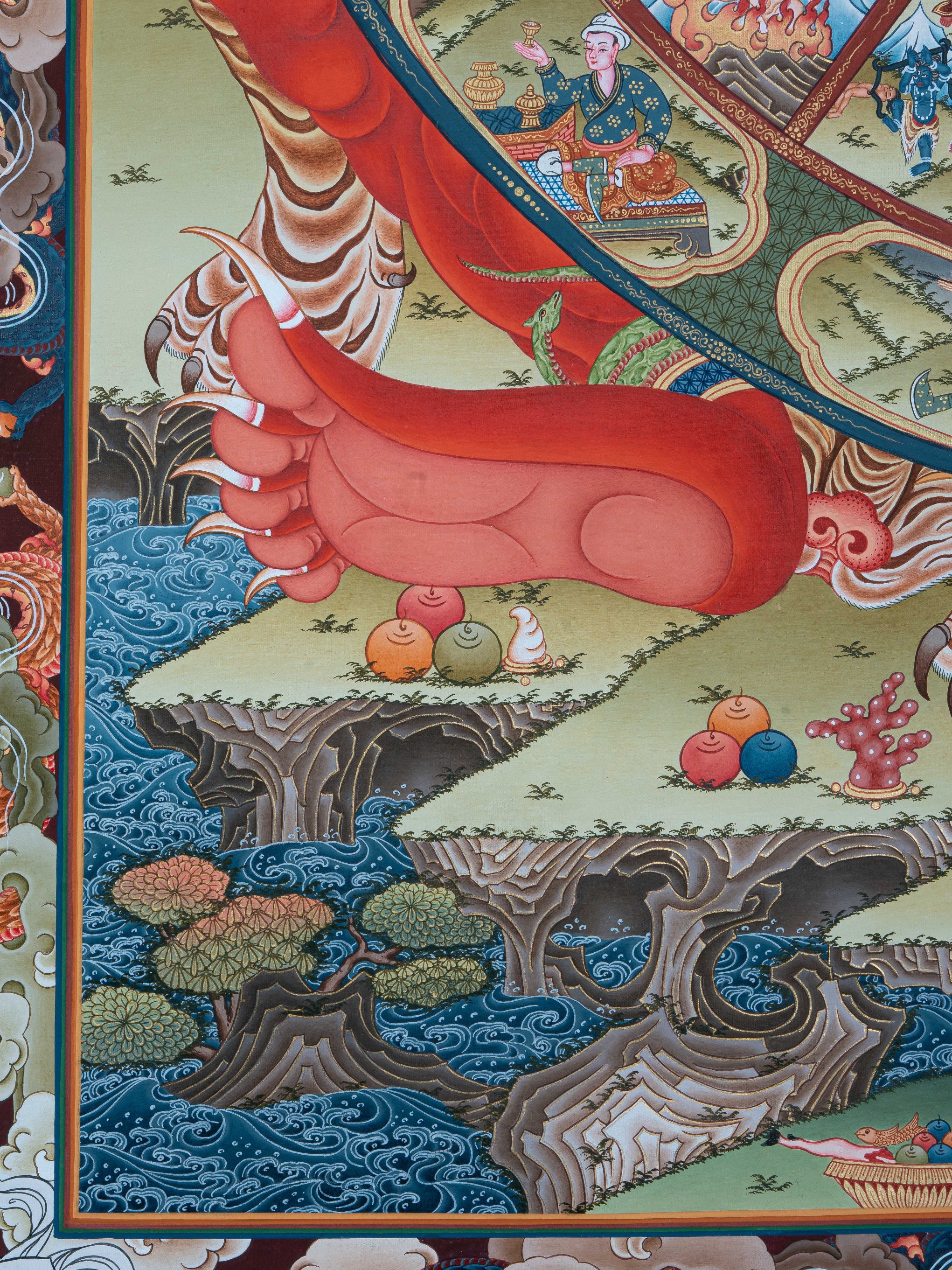 Design Figurative Painting Psychedelic Thanka Visionary 'WHEEL OF LIFE' Boudha Stupa Thanka Center