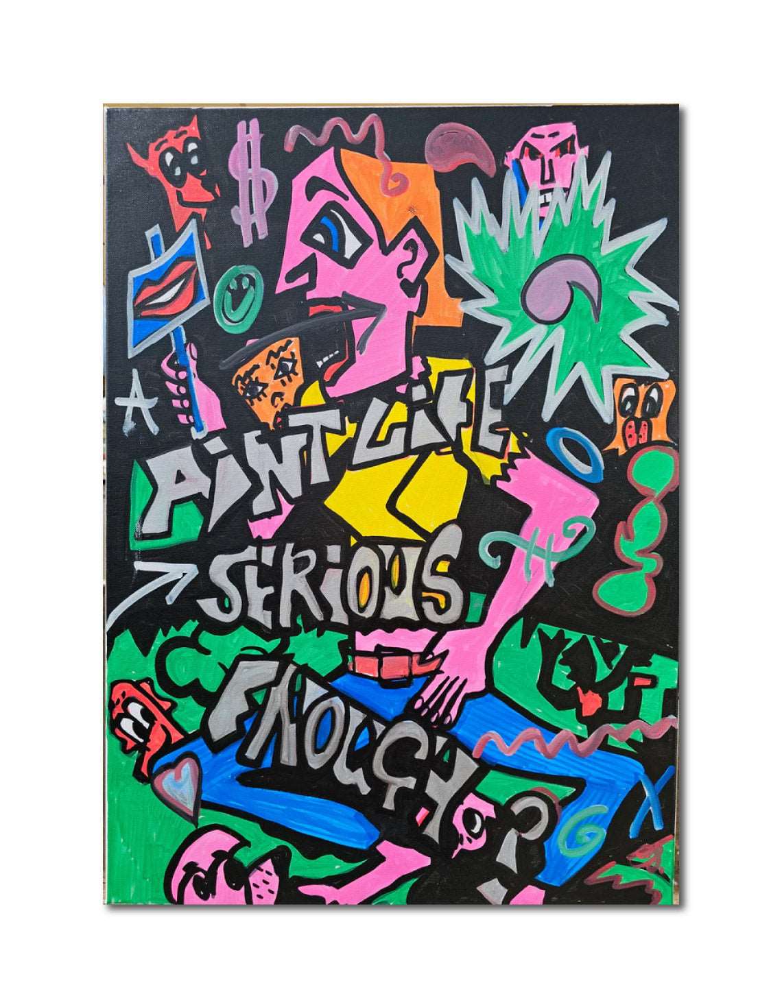 Abstract 'AIN'T LIFE SERIOUS ENOUGH?' - Marker on canvas Christopher Stone