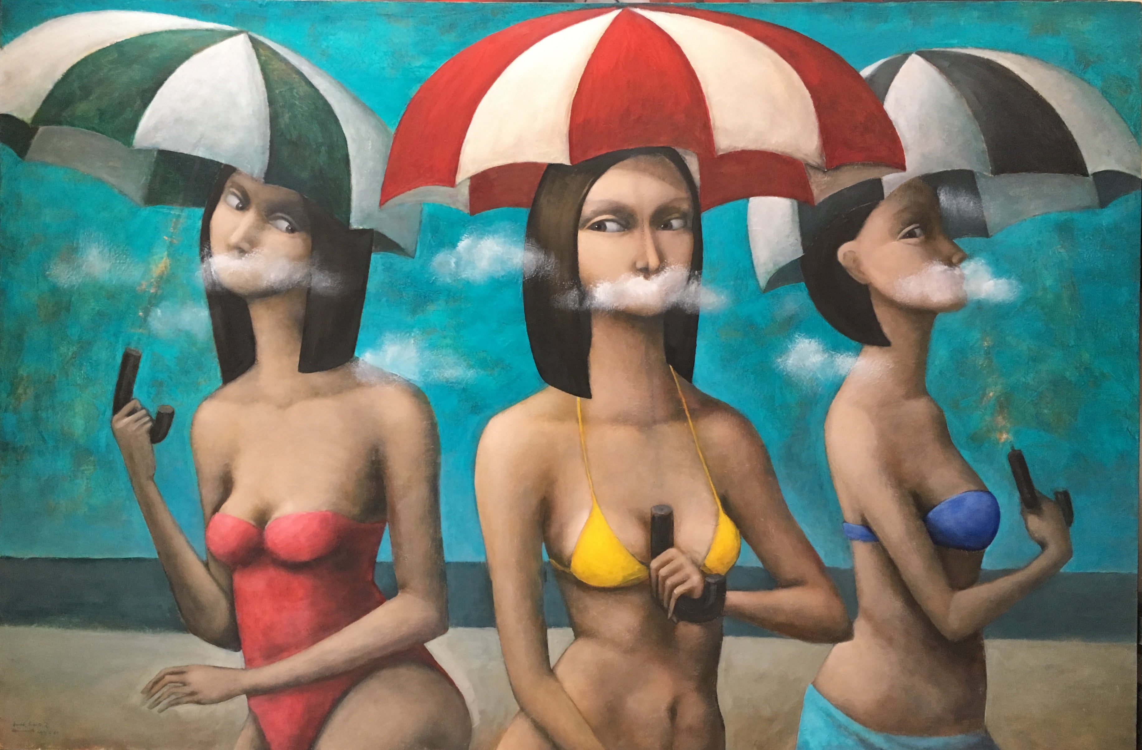 Surrealism 'A SUMMER DAY' - Oil and Acrylic on Canvas Hector ACEVEDO