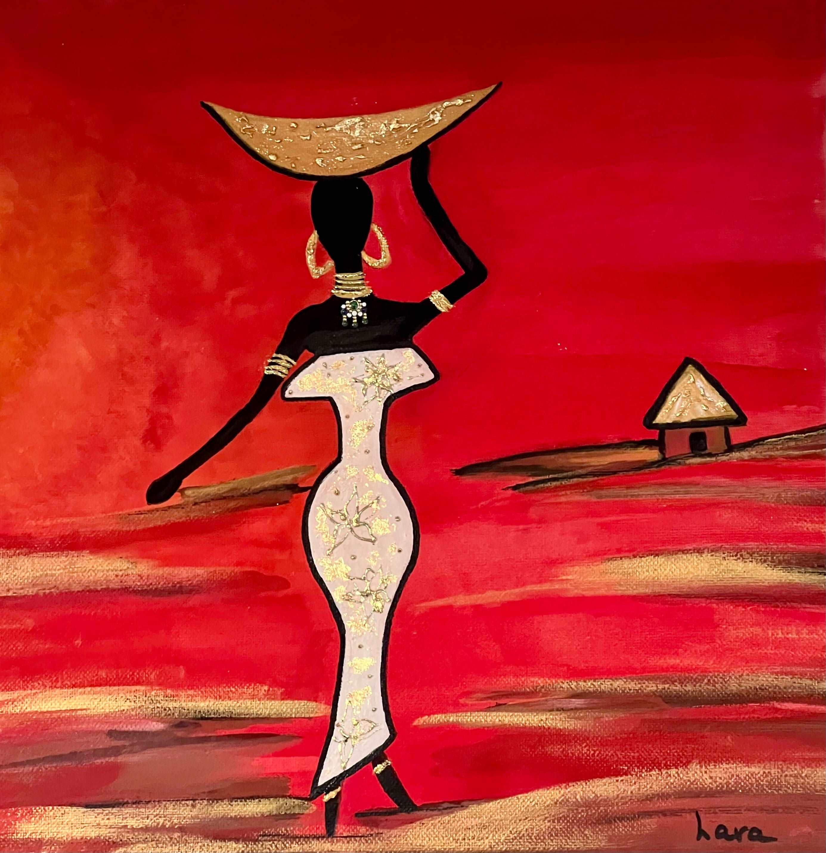 Acrylic 'AFRICAN WOMAN' - Acrylic and Golden Leafs Lara Boo