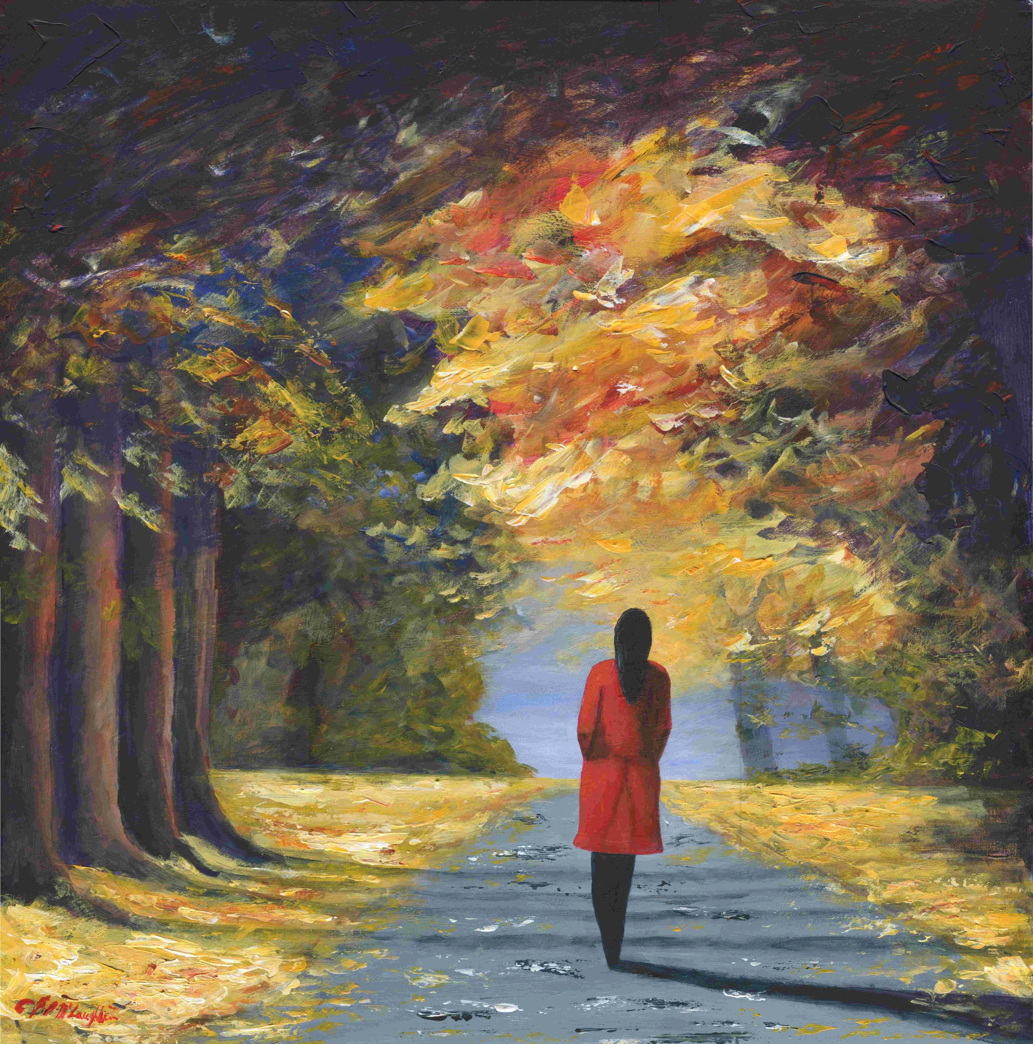 'RED COAT AUTUMN' - Acrylics on primed board