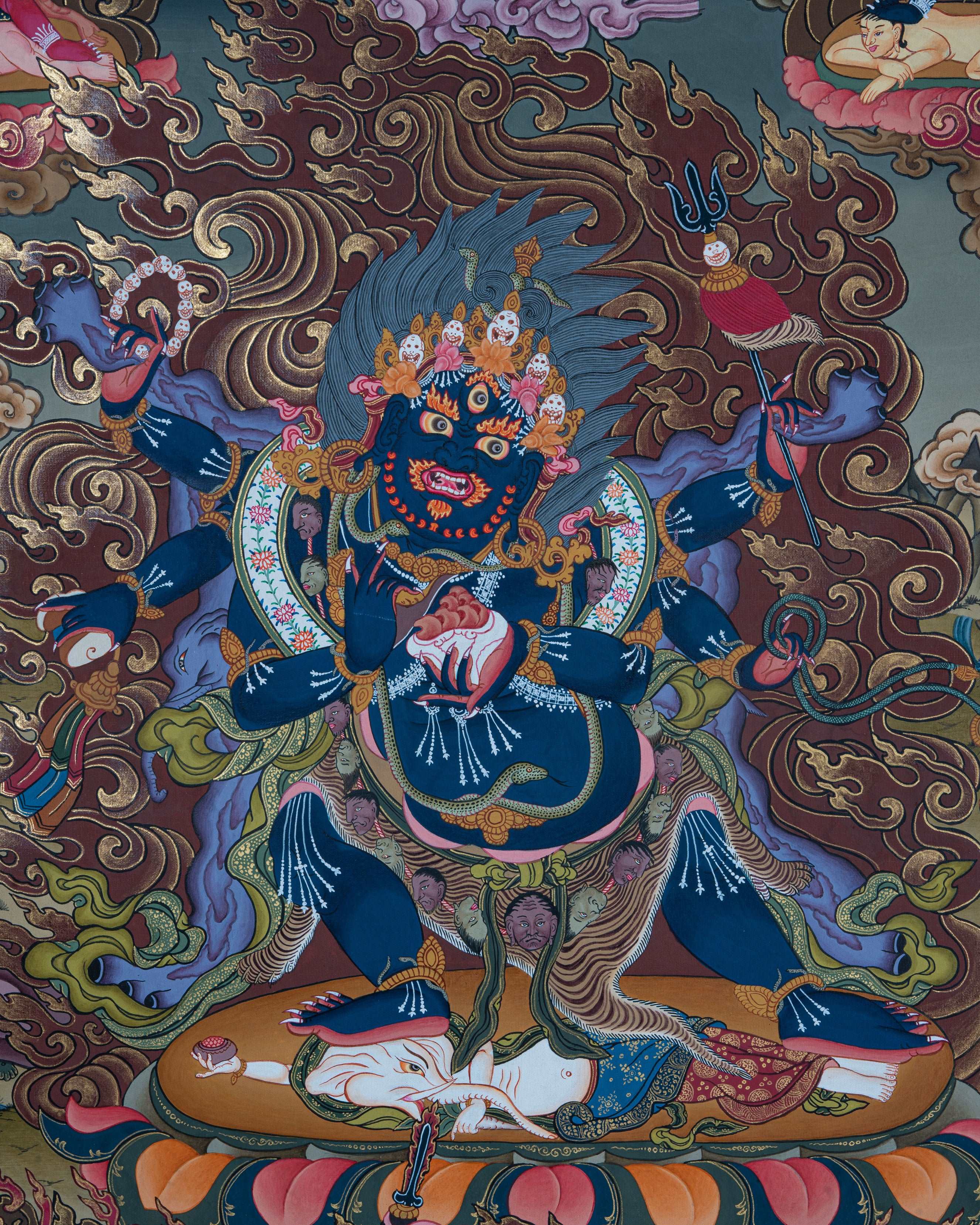 Design Figurative Painting Psychedelic Thanka Visionary '6 ARMS MAHAKALA' Boudha Stupa Thanka Center