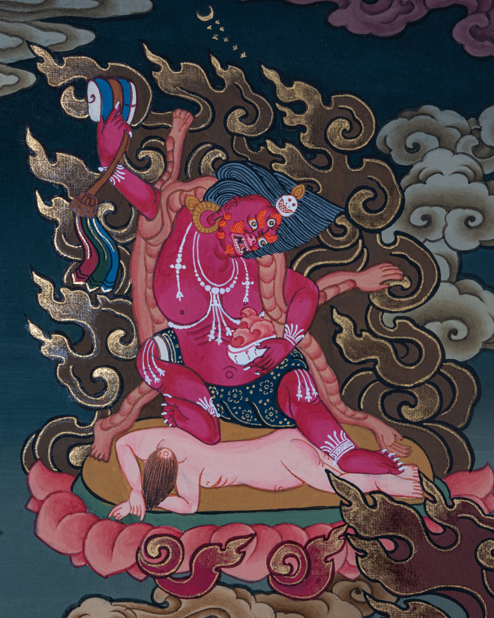 Design Figurative Painting Psychedelic Thanka Visionary '6 ARMS MAHAKALA' Boudha Stupa Thanka Center