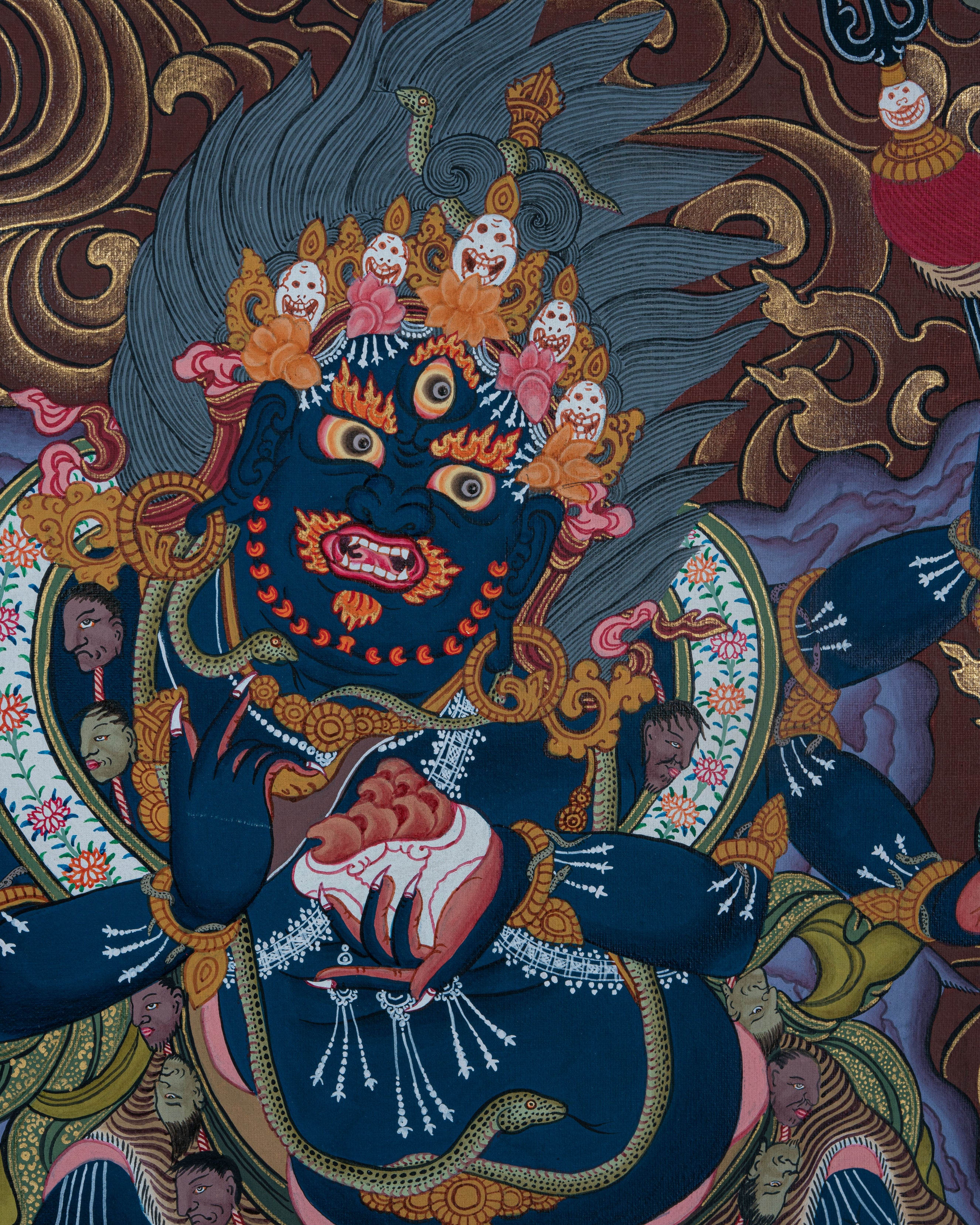 Design Figurative Painting Psychedelic Thanka Visionary '6 ARMS MAHAKALA' Boudha Stupa Thanka Center