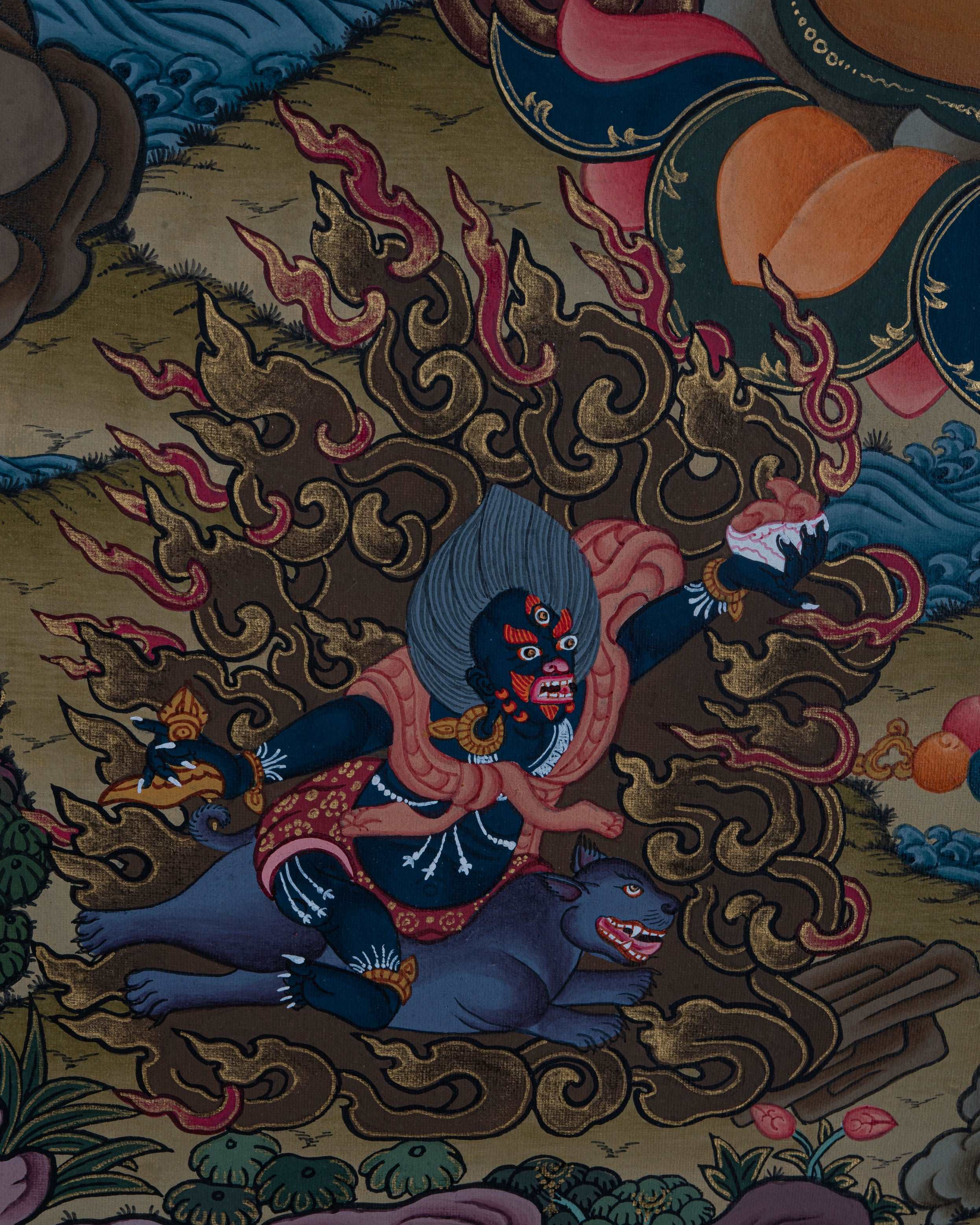 Design Figurative Painting Psychedelic Thanka Visionary '6 ARMS MAHAKALA' Boudha Stupa Thanka Center