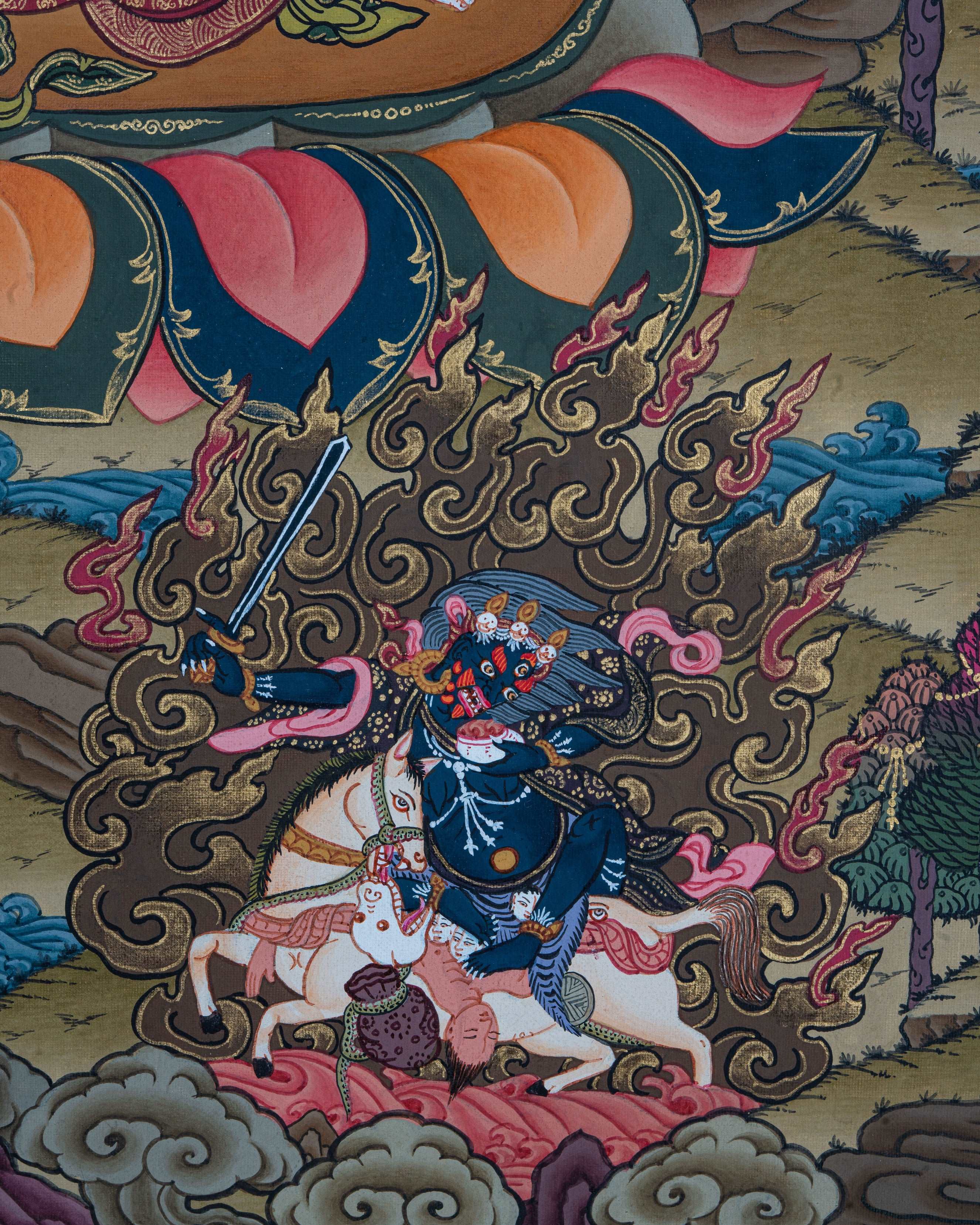 Design Figurative Painting Psychedelic Thanka Visionary '6 ARMS MAHAKALA' Boudha Stupa Thanka Center