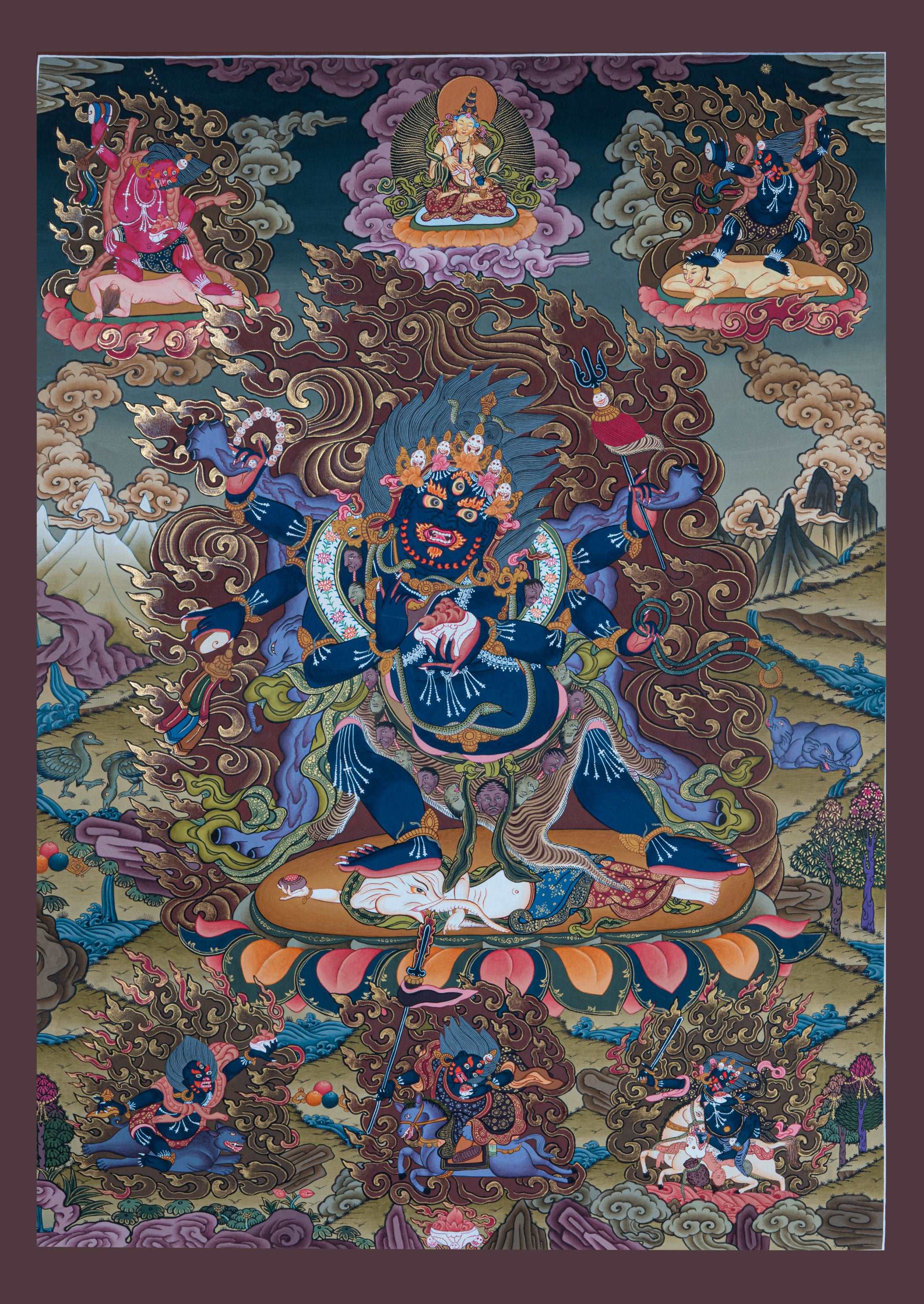 Design Figurative Painting Psychedelic Thanka Visionary '6 ARMS MAHAKALA' Boudha Stupa Thanka Center