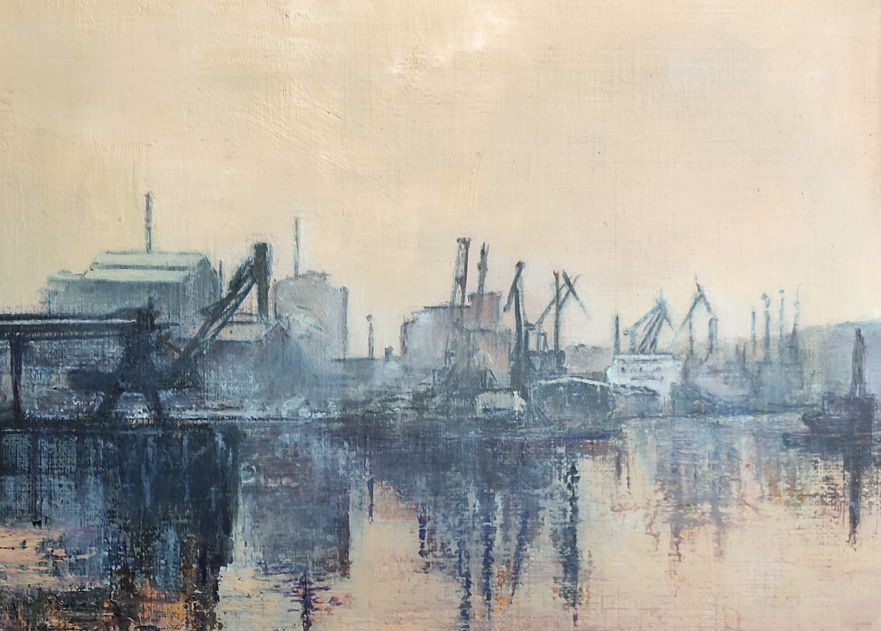 Figurative Oil Painting 'BILBAO INDUSTRIAL' - Oil on paper Tomas Castano