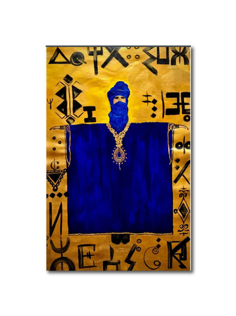 'BLUE TWAREG IN GOLDEN DUNES' - Acrylic on canvas, varnish