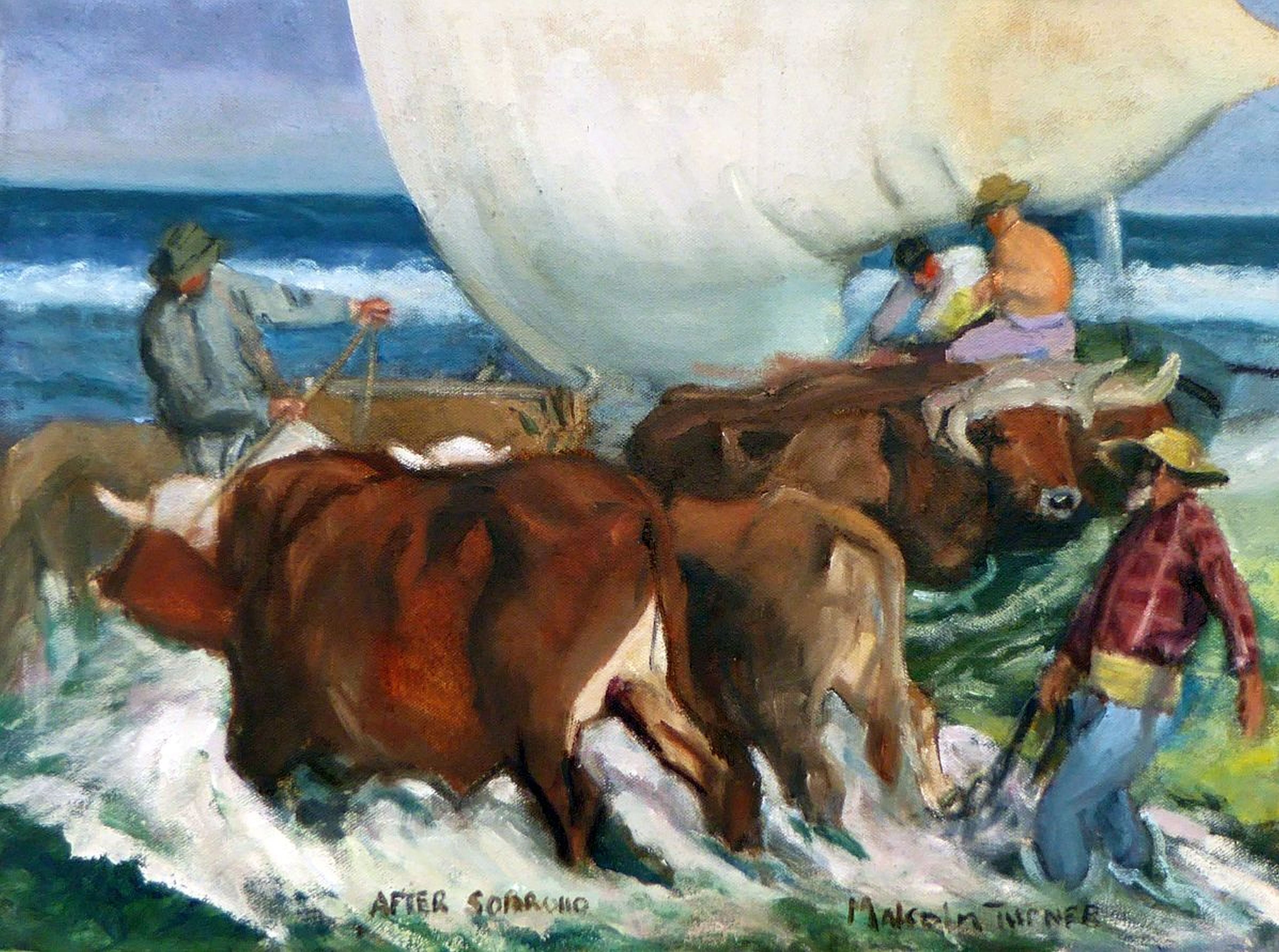 Landscape 'BEACHING THE BOAT' - Oil Painting on Stretched Canvas Malcolm Turner