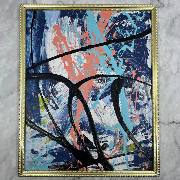 'BLUE SPUMONI' - Original Large Framed Abstract Art Painting