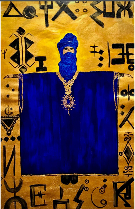 'BLUE TWAREG IN GOLDEN DUNES' - Acrylic on canvas, varnish