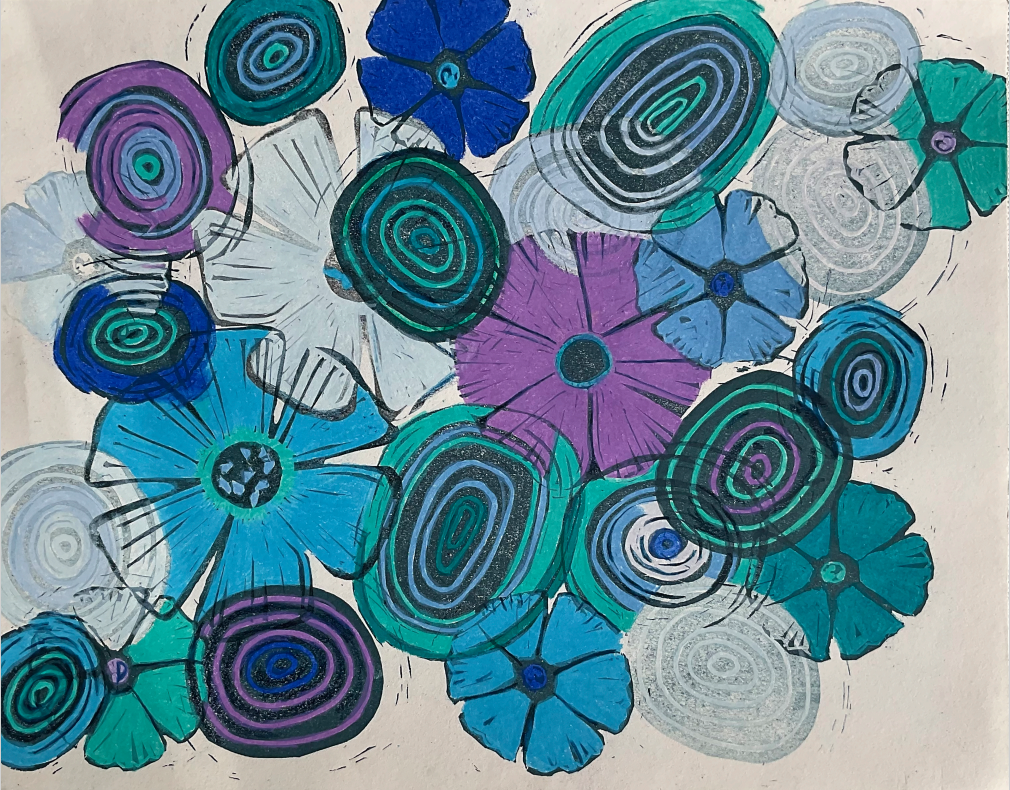 'BLUE BLOOM' - Print and Color Pencil