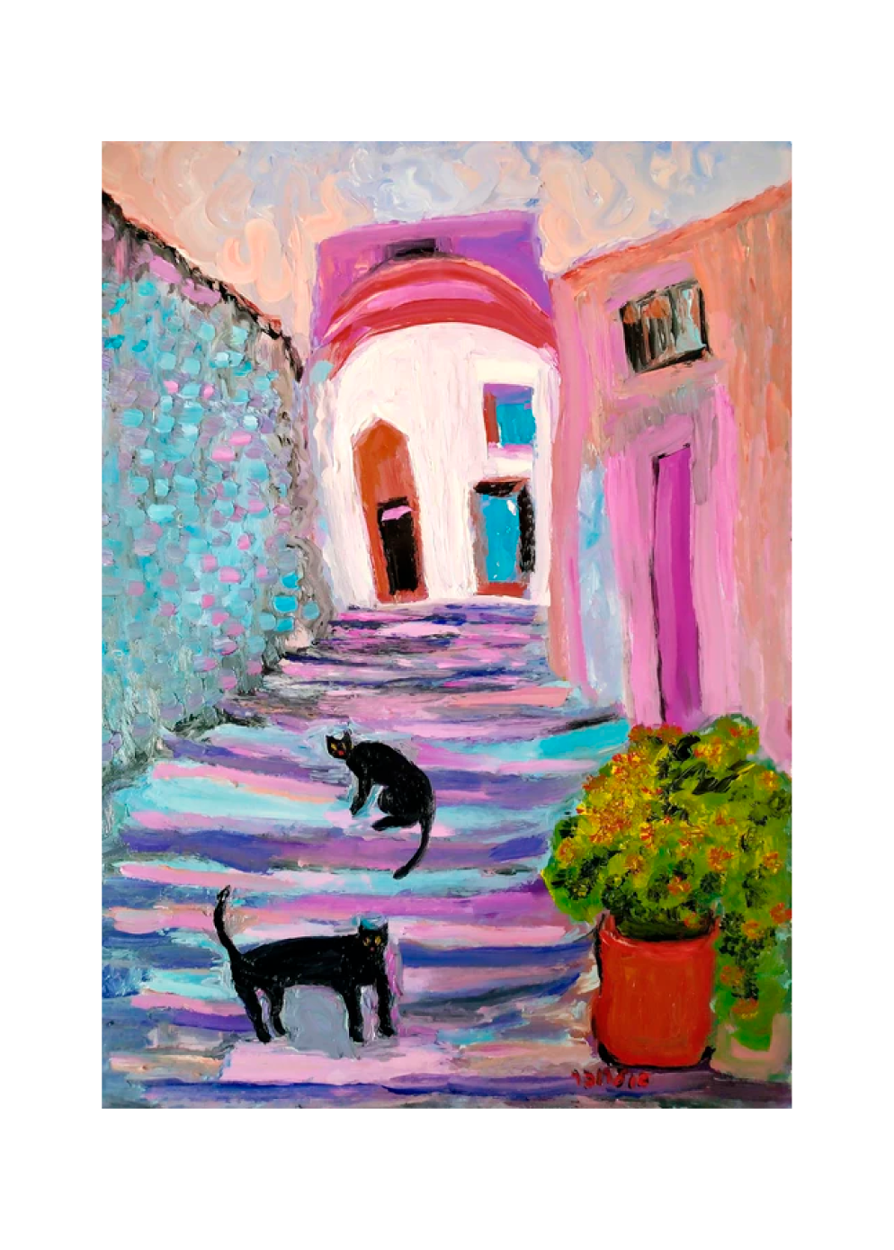 'CATS IN THE STREET' - Oil Painting