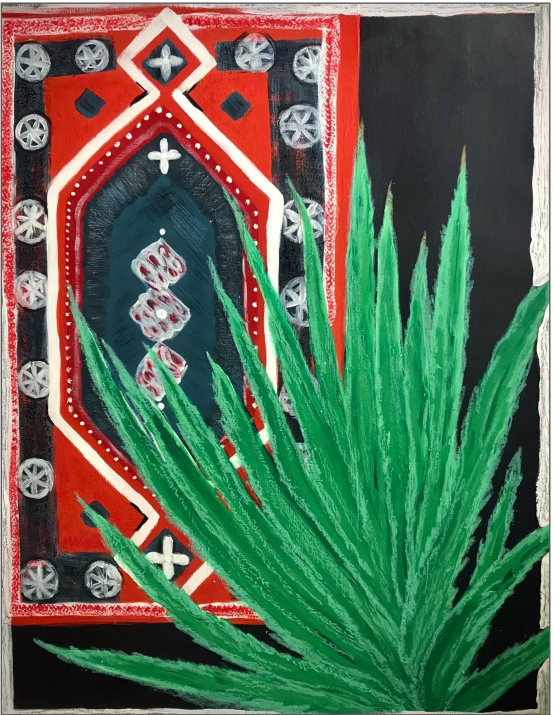 'CACTUS AND CARPET' - Acrylic on canvas, oil sticks, varnish