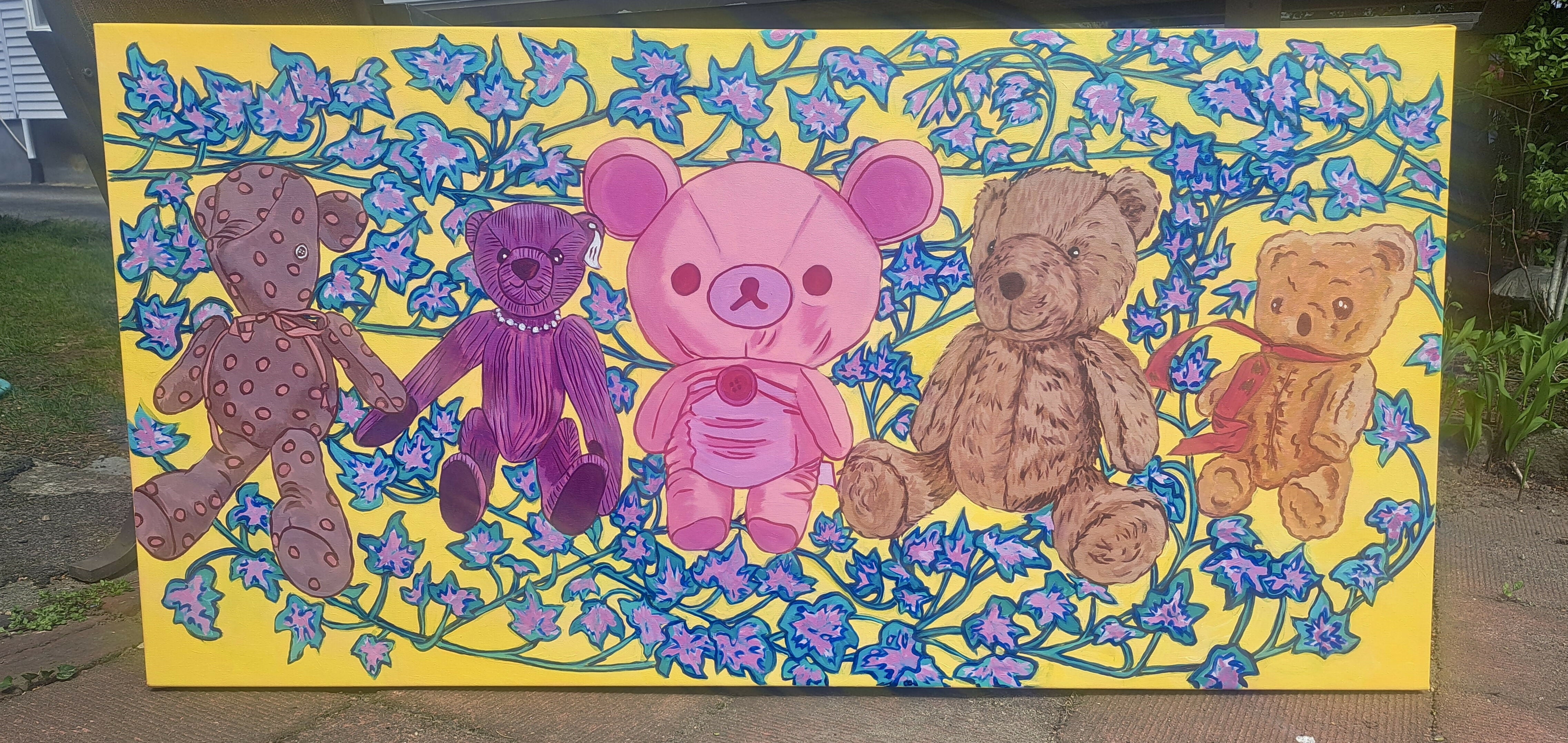 Acrylic Art Contemporary Painting Tedy Bears and Ivy Jess Lawrence