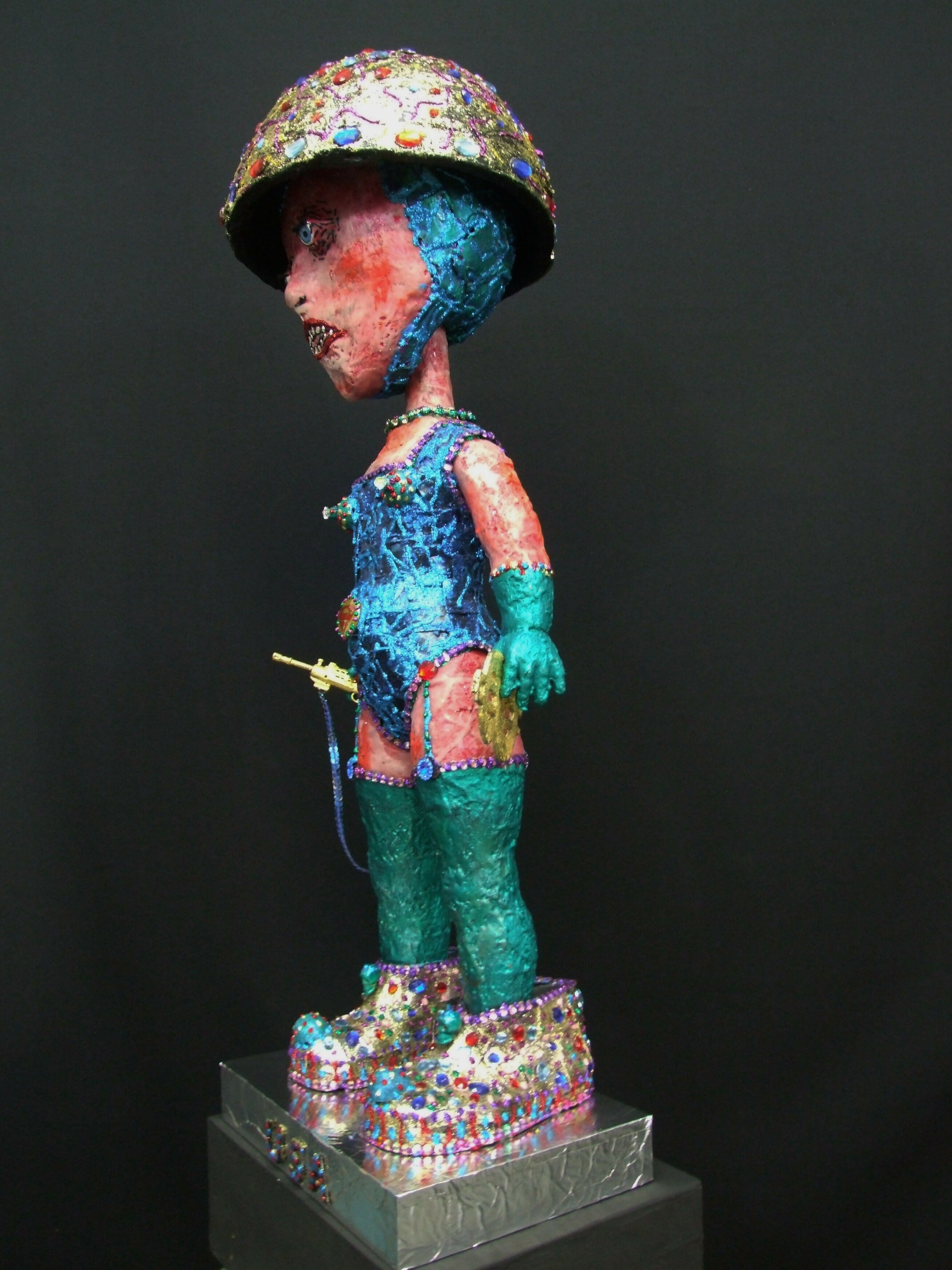 Contemporary Figurative Mixed Media Sculpture Young American (Audie Murphy) from the series, “ My little people that have come down from the hills........ “ Andru Fijalkowski