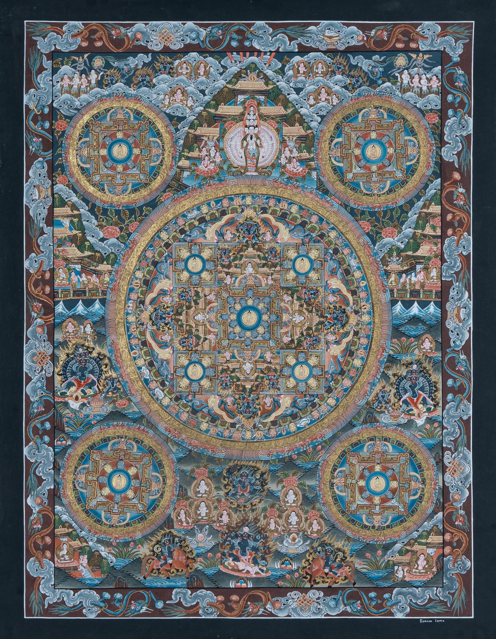 Design Figurative Painting Psychedelic Thanka Visionary 'UNIVERSAL MANDALA' Boudha Stupa Thanka Center