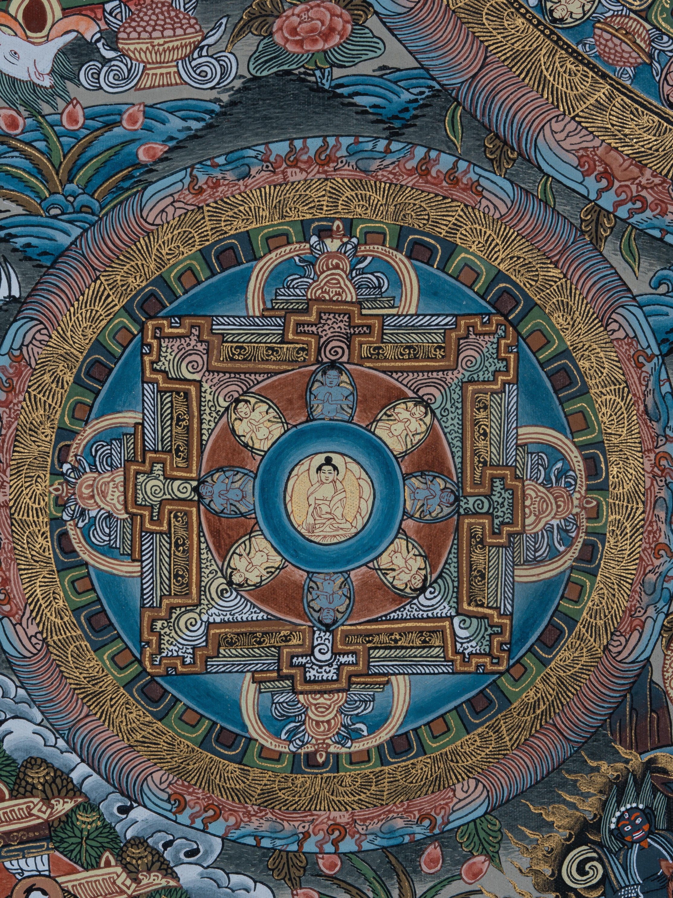 Design Figurative Painting Psychedelic Thanka Visionary 'UNIVERSAL MANDALA' Boudha Stupa Thanka Center