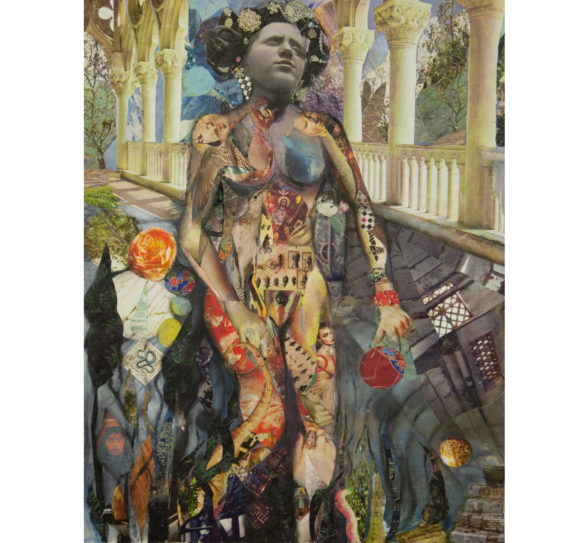 Collage Feminist Art Figurative Surrealist Collage 'GODDESS' - Mixed Media on Wood Panel Denise Jones Adler