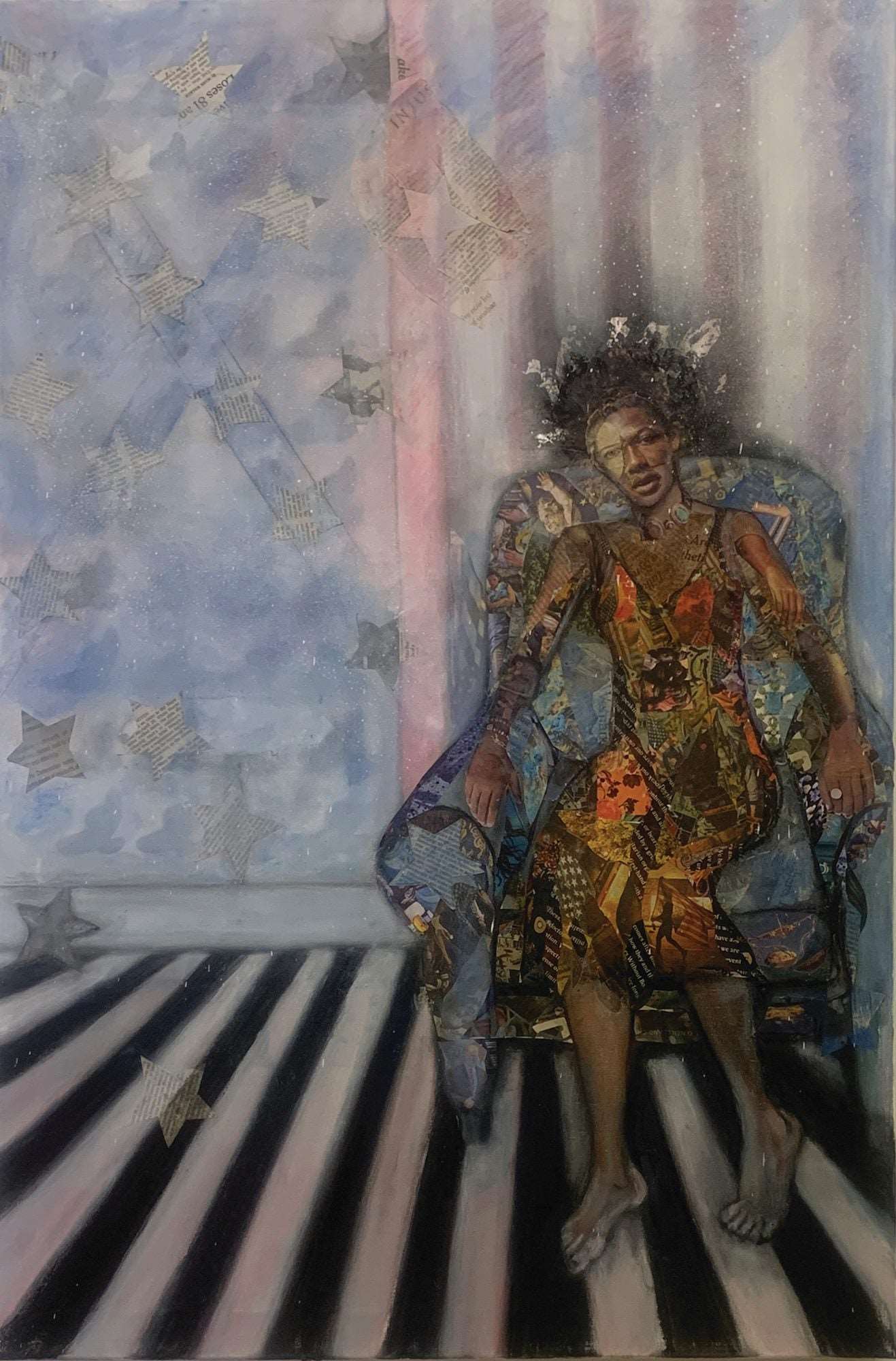 Collage Feminist Art Figurative Surrealist Collage 'AMERICAN DREAMS AND NIGHTMARES' - Mixed Media on Canvas Denise Jones Adler