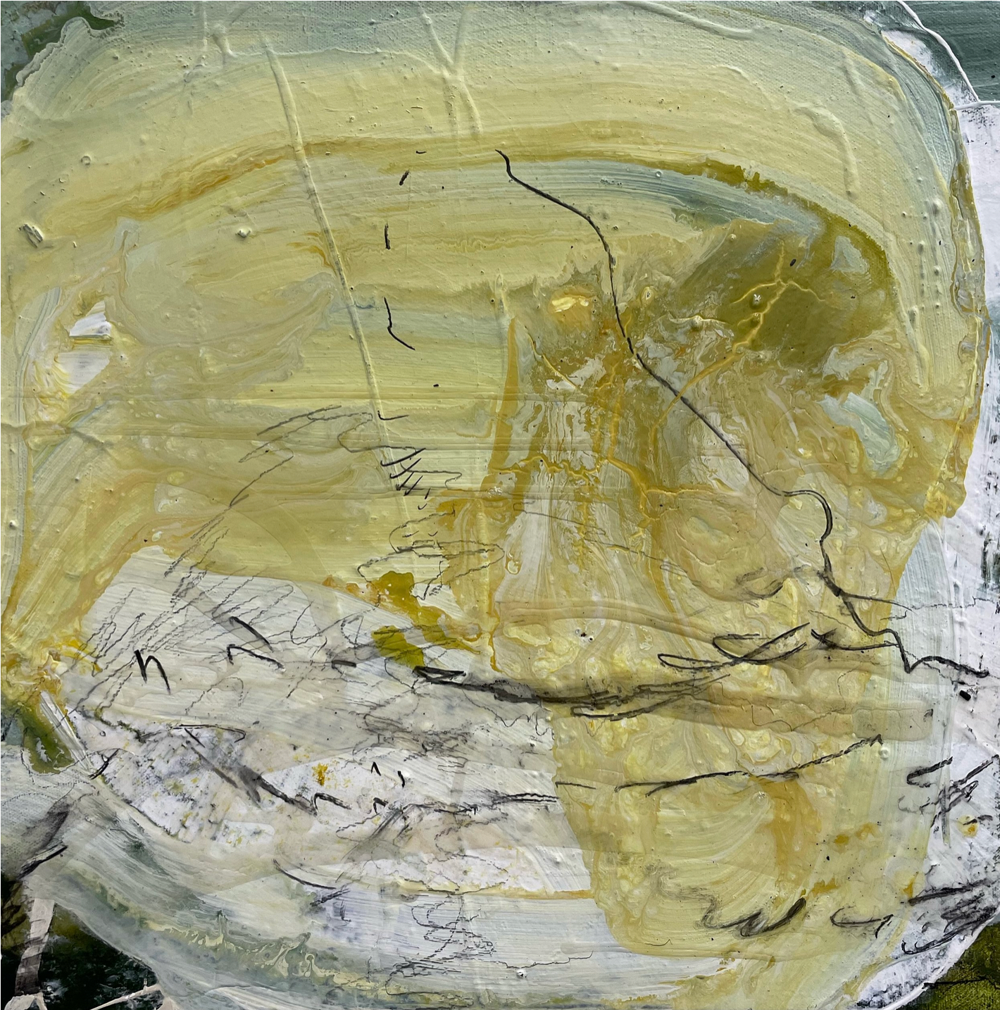 Acrylic 'OVER YELLOW' - Acrylic, Polymer, Ink, Charcoal Elizabeth Castagna