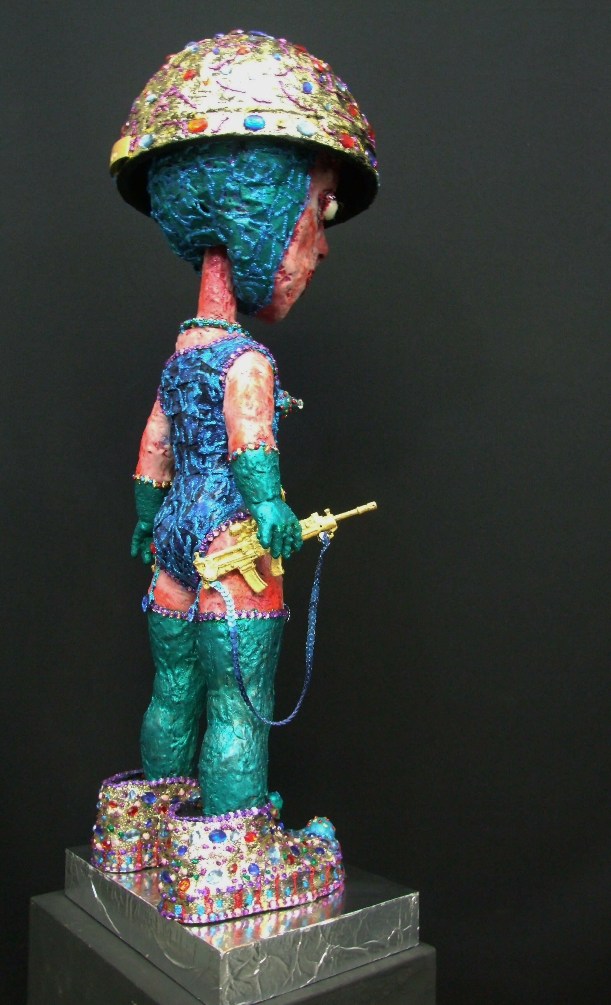 Contemporary Figurative Mixed Media Sculpture Young American (Audie Murphy) from the series, “ My little people that have come down from the hills........ “ Andru Fijalkowski