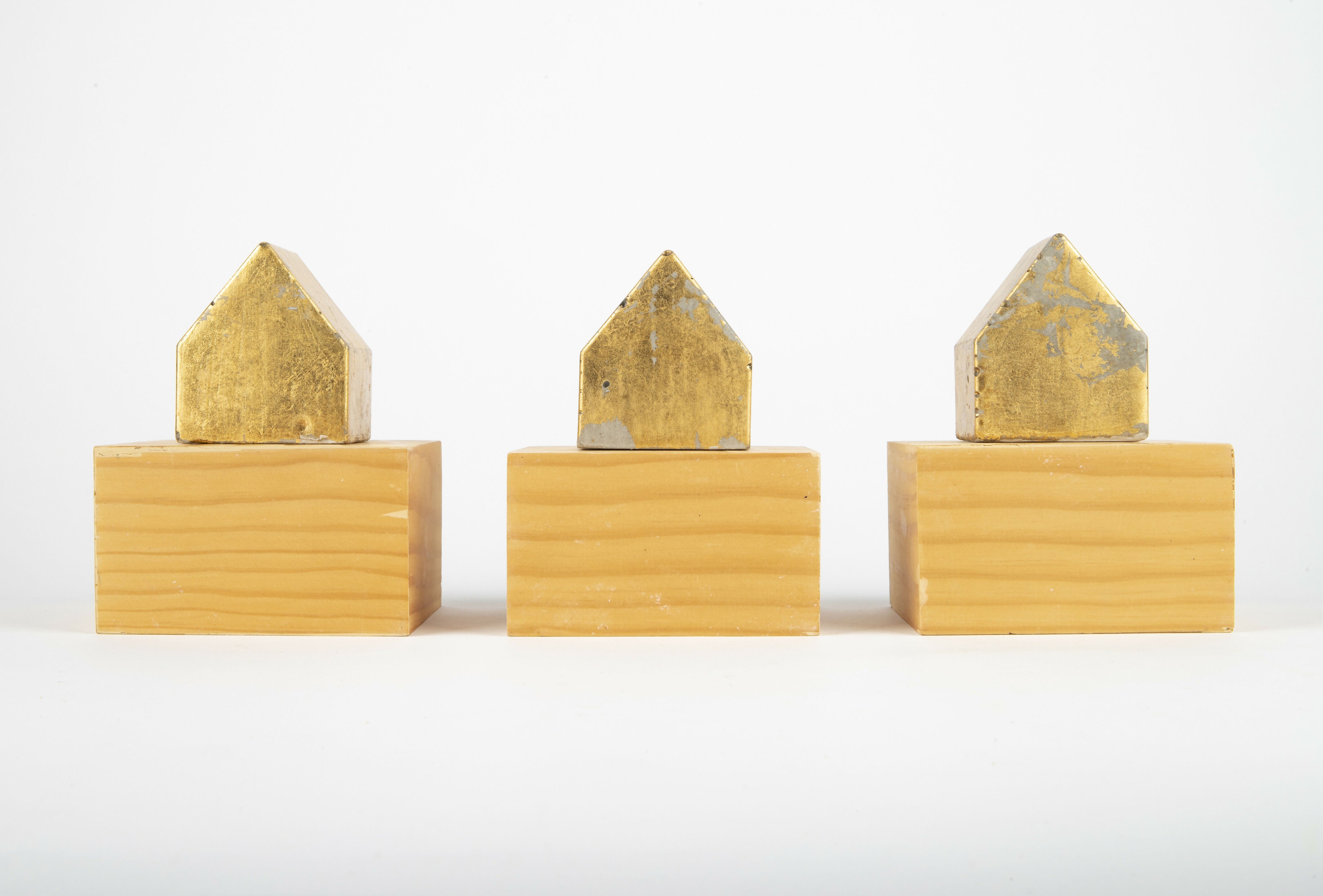 Art Contemporary Geometric Landscape Mixed Media Sculpture Wood Little Houses, on the Hillside kathryn e. martin