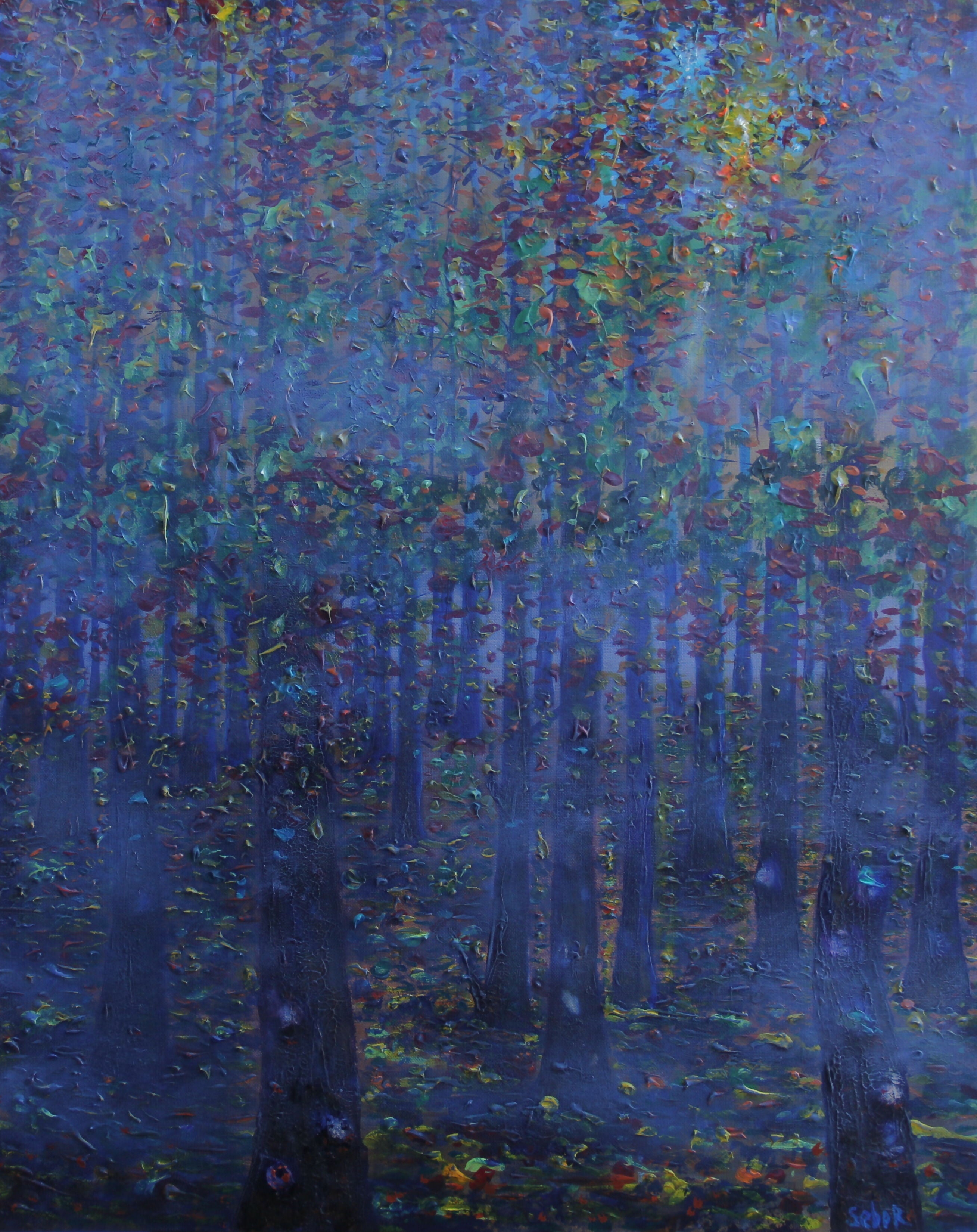 Acrylic Landscape Mixed Media Forest Fog Serguei Borodouline