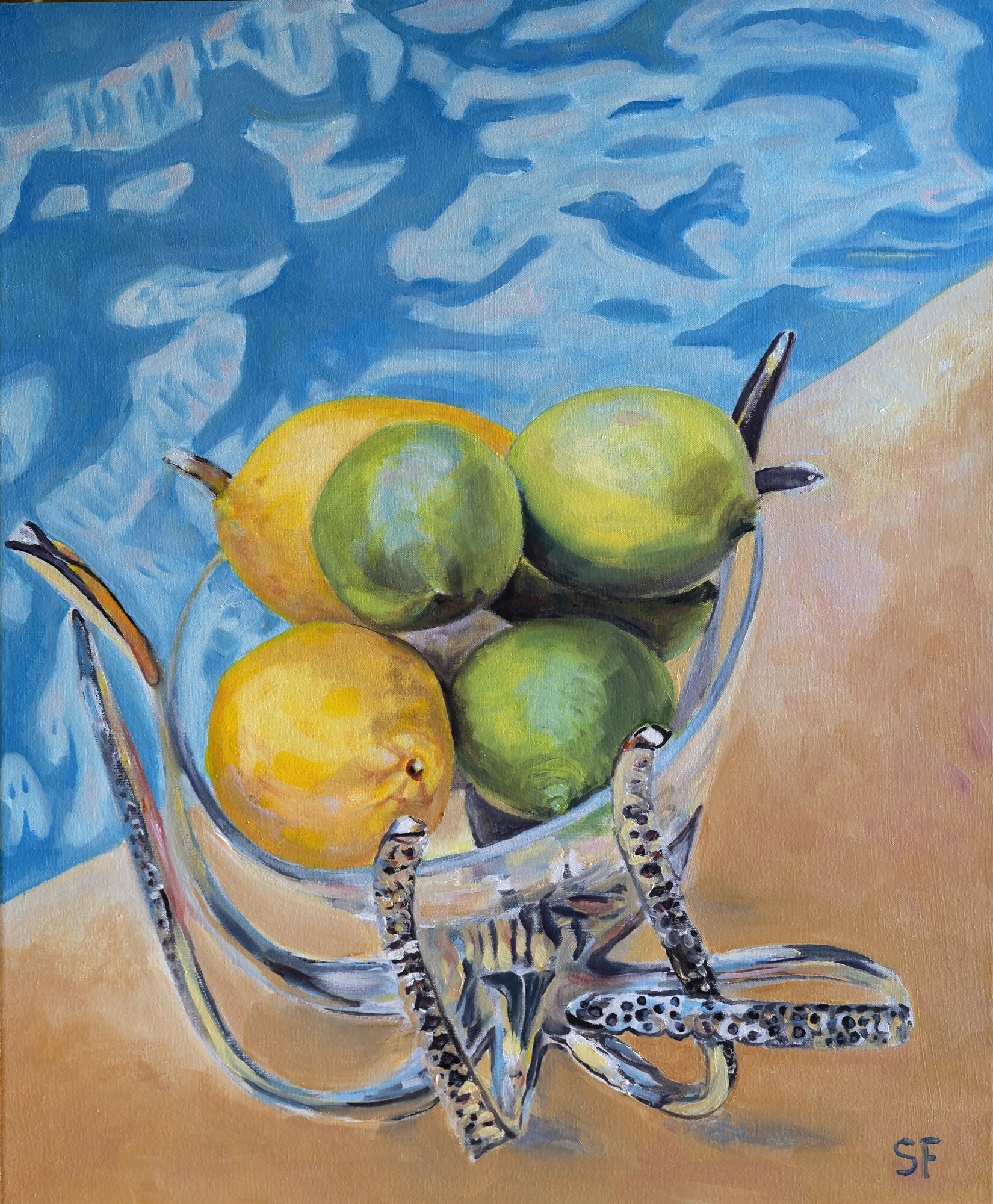 Oil Painting Lemon, limes, poolside Stuart Franklin