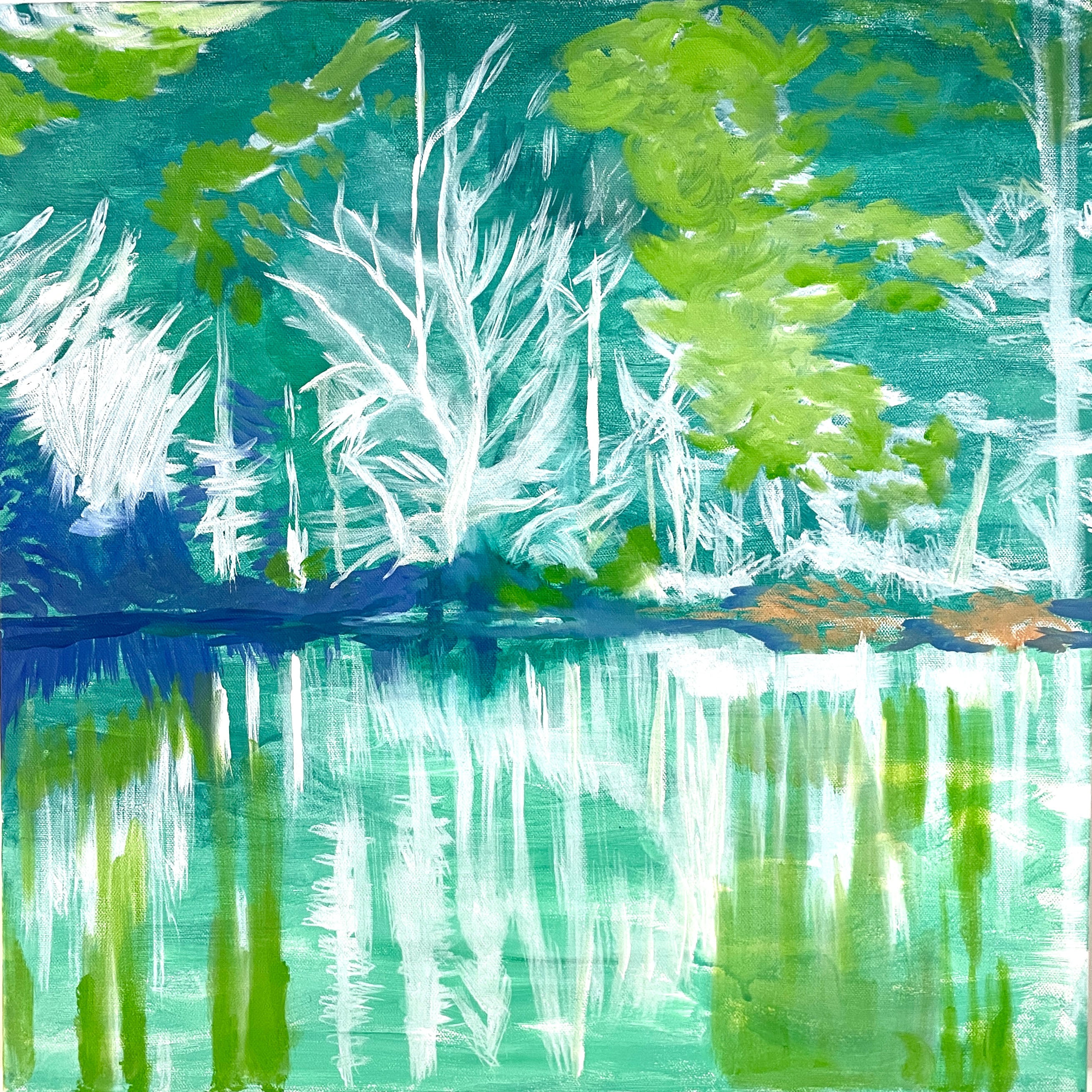 Acrylic Contemporary Oil 'HATHAWAY POND' - Oil and Acrylic on canvas Susan Stewart