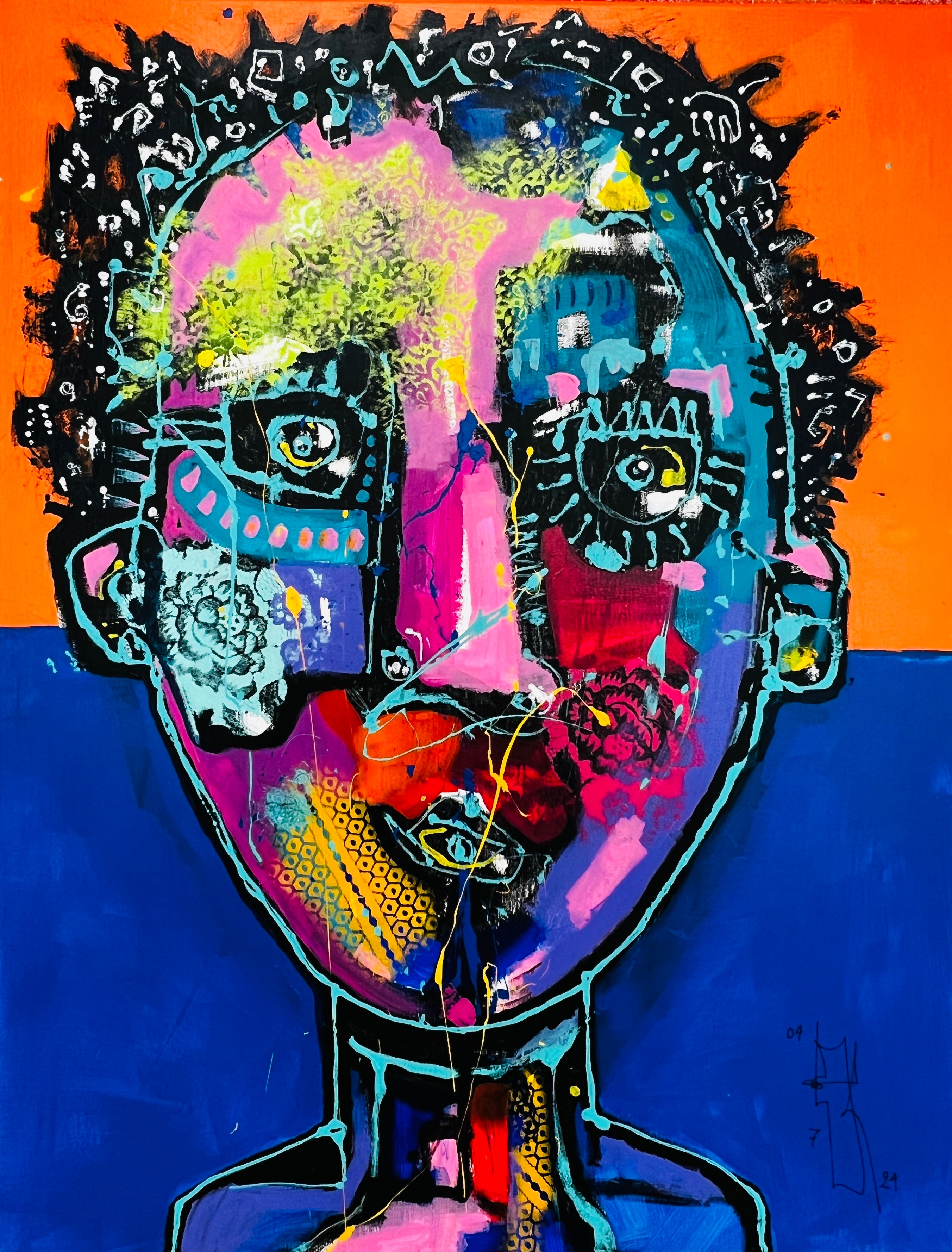 Mixed Media Painting 'SELF-PORTRAIT IN MÉDITATION' - Mixed Media on Canvas Christian Dugardeyn aka DUGA