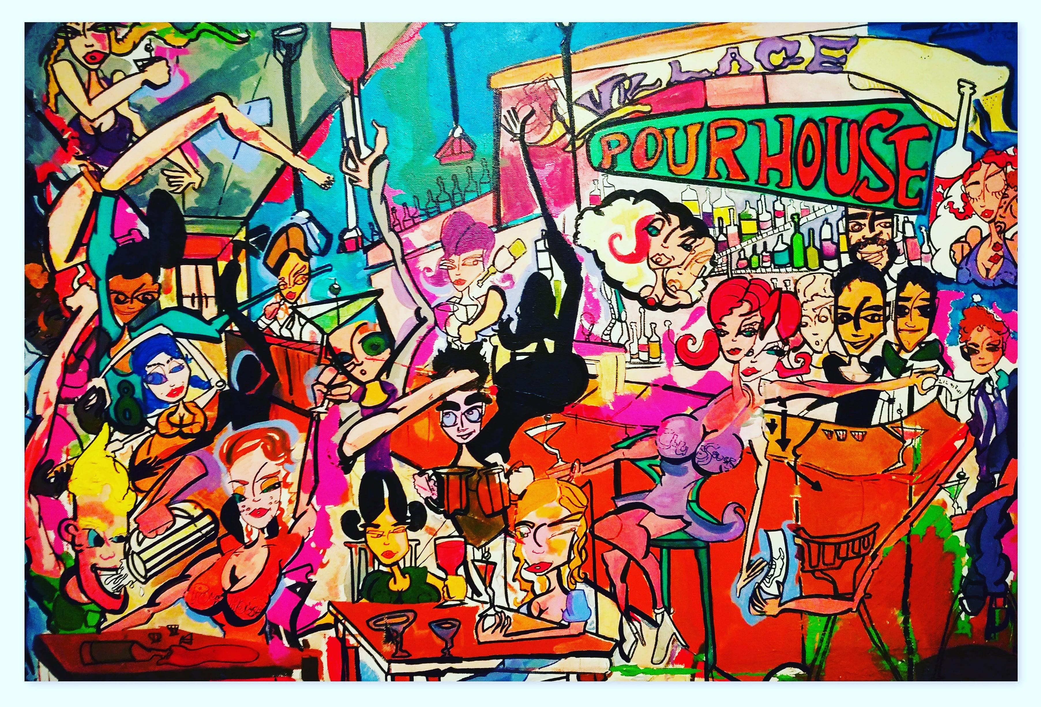 Pop Art 'POUR HOUSE' - Acrylic Canvas Walter Adler