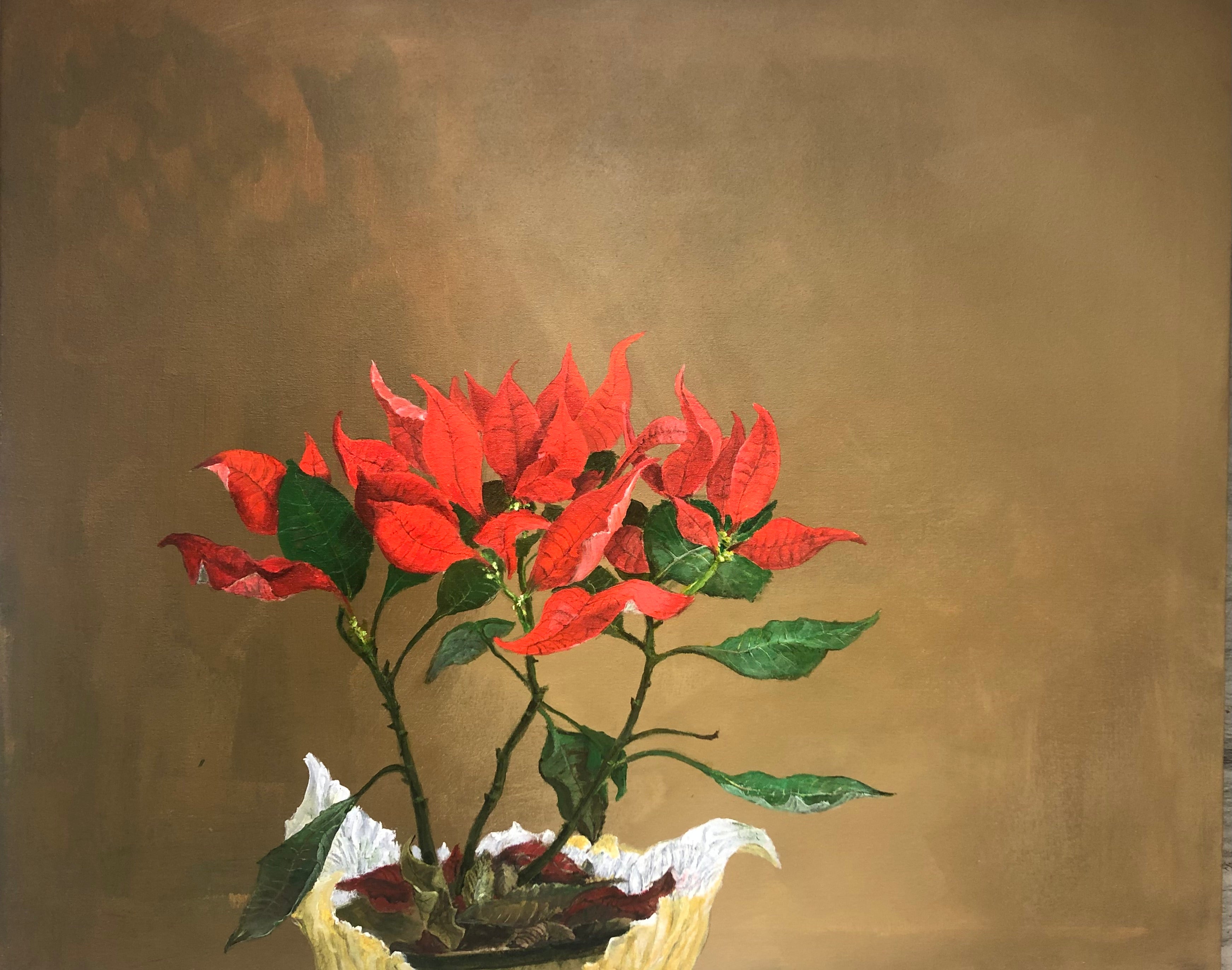 Contemporary 'JANUARY POINSETTIA' - Acrylic Paint on Canvas Stephen Barber