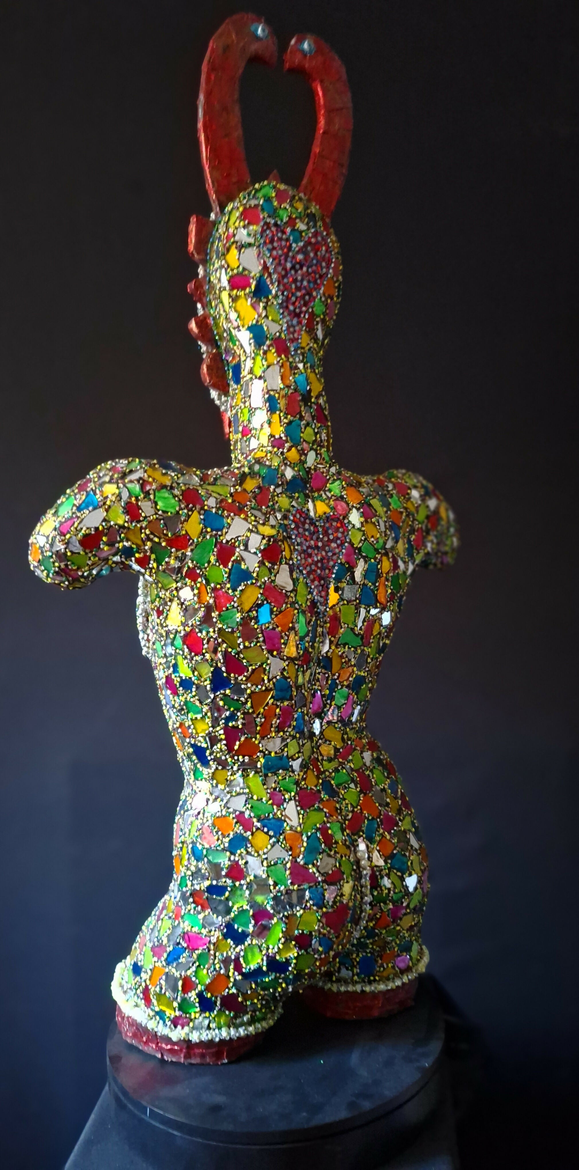 Contemporary Expressionist Figurative Mixed Media Mosaic Sculpture " AFRICAN QUEEN " Andru Fijalkowski