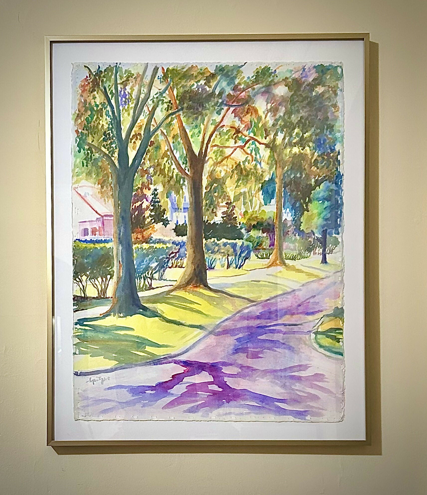 Art Cityscape Contemporary Figurative Painting Watercolor Looking Down Lilac Lane Amy Spitzer