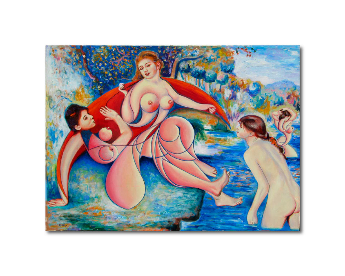 Acrylic 'LE FRISSON DES GRANDES BAIGNEUSES' - Acrylic painting on canvas Aldéhy