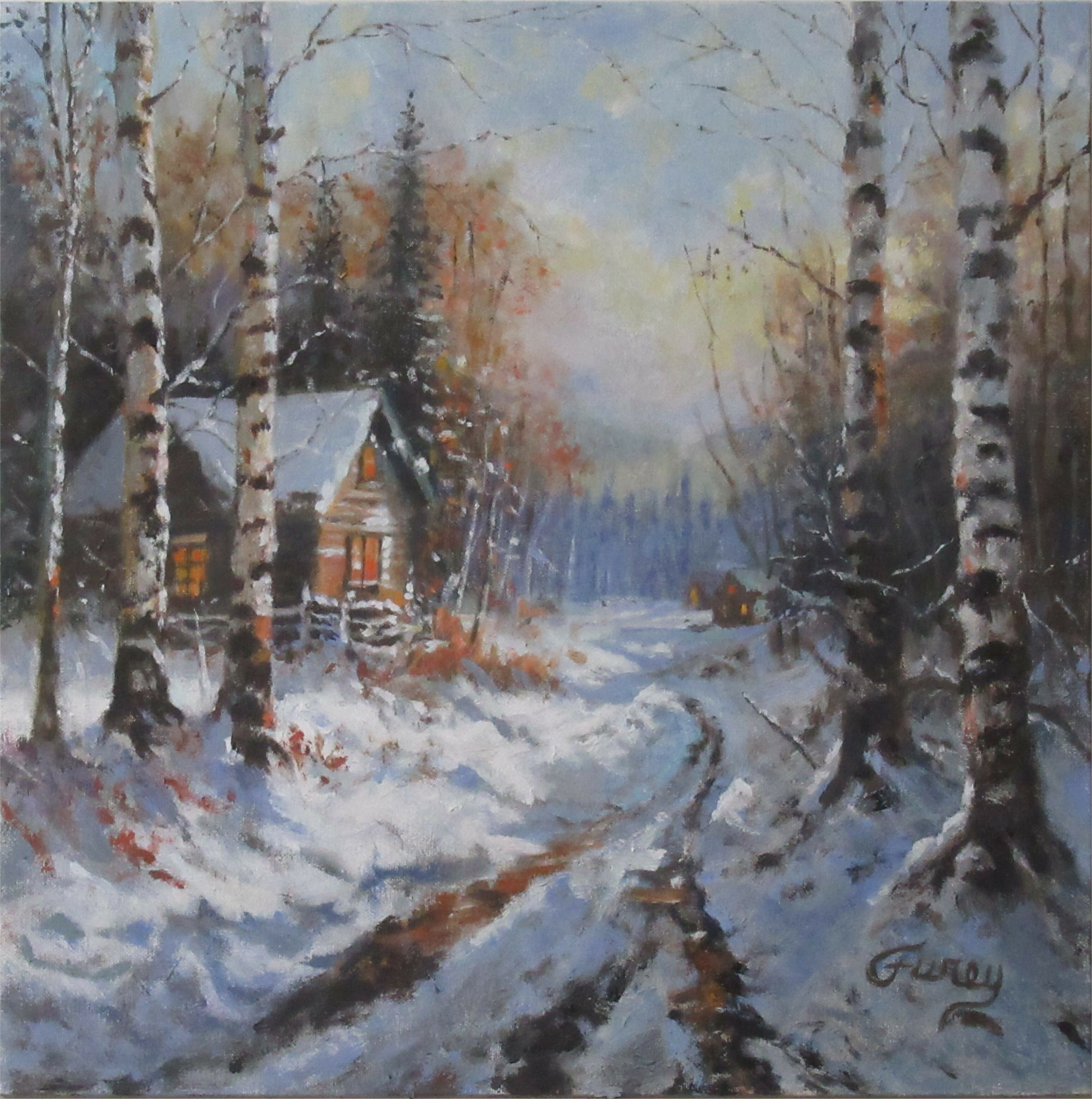 Landscape Oil Painting Cold Cabin Tom Furey