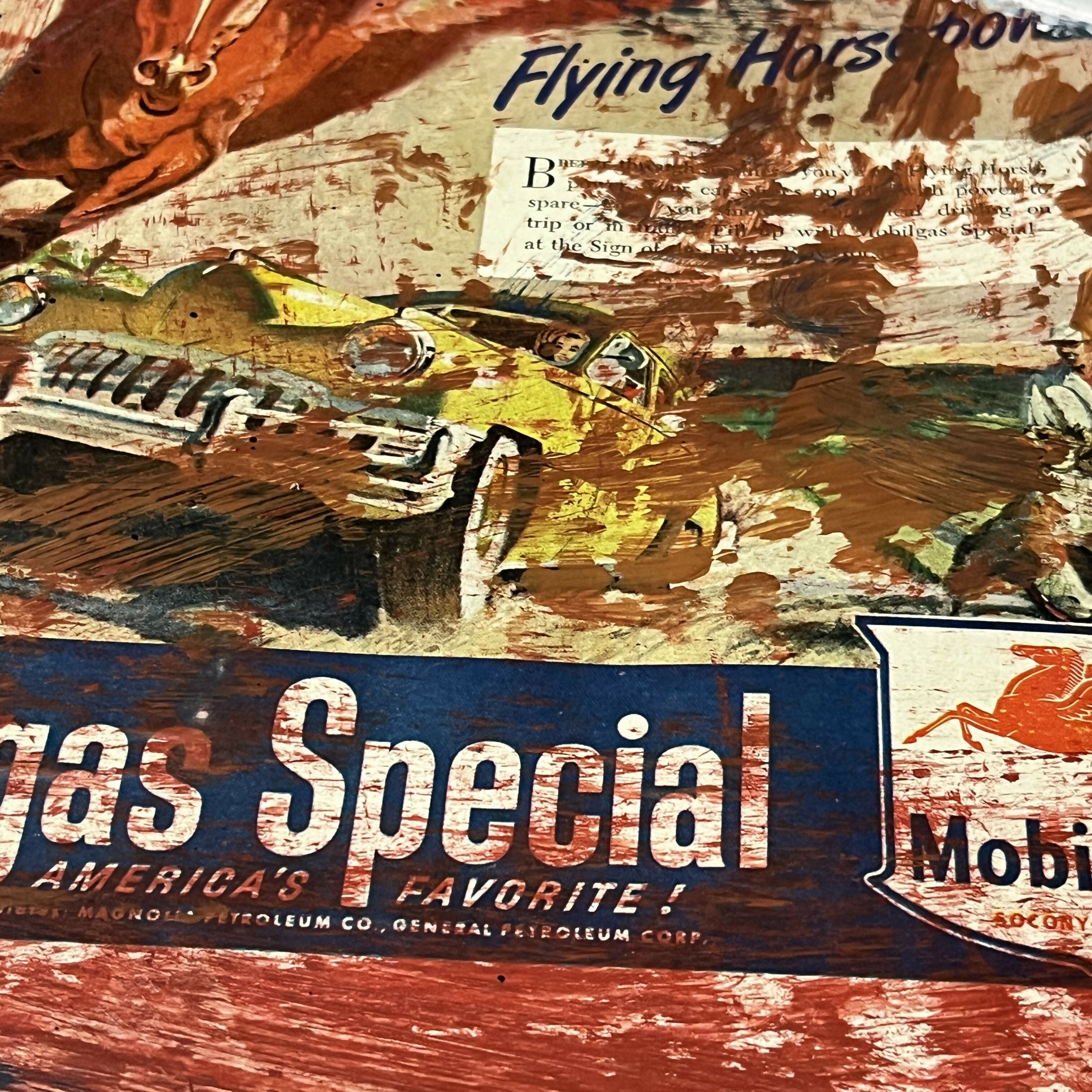 Abstract Collage Contemporary Mixed Media Painting Original Mixed Media Abstract Art Painting 18x24 “Mobilgas Special" Signed Sam Lewis