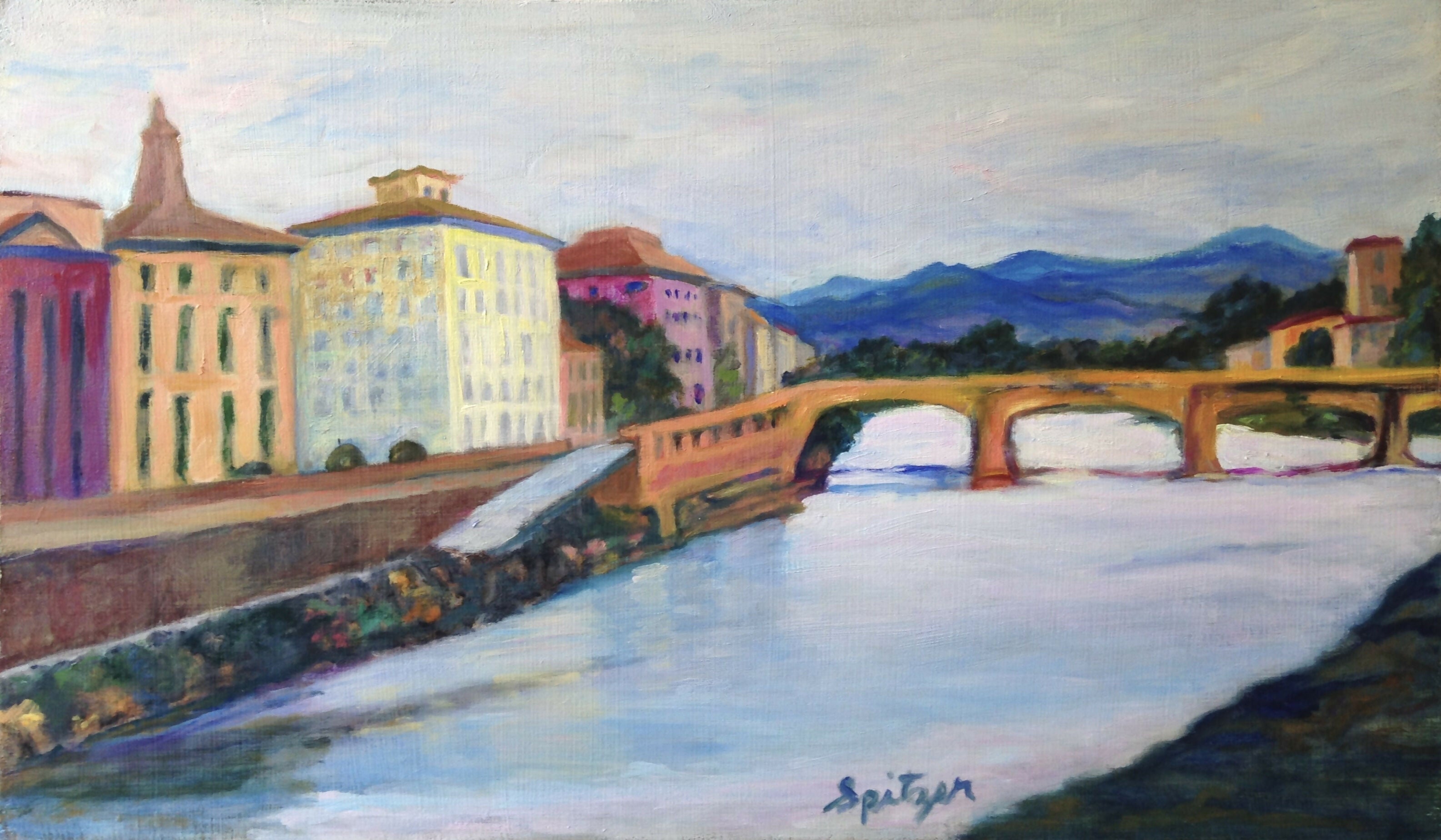 Art Cityscape Contemporary Figurative Oil Painting Arno River Amy Spitzer