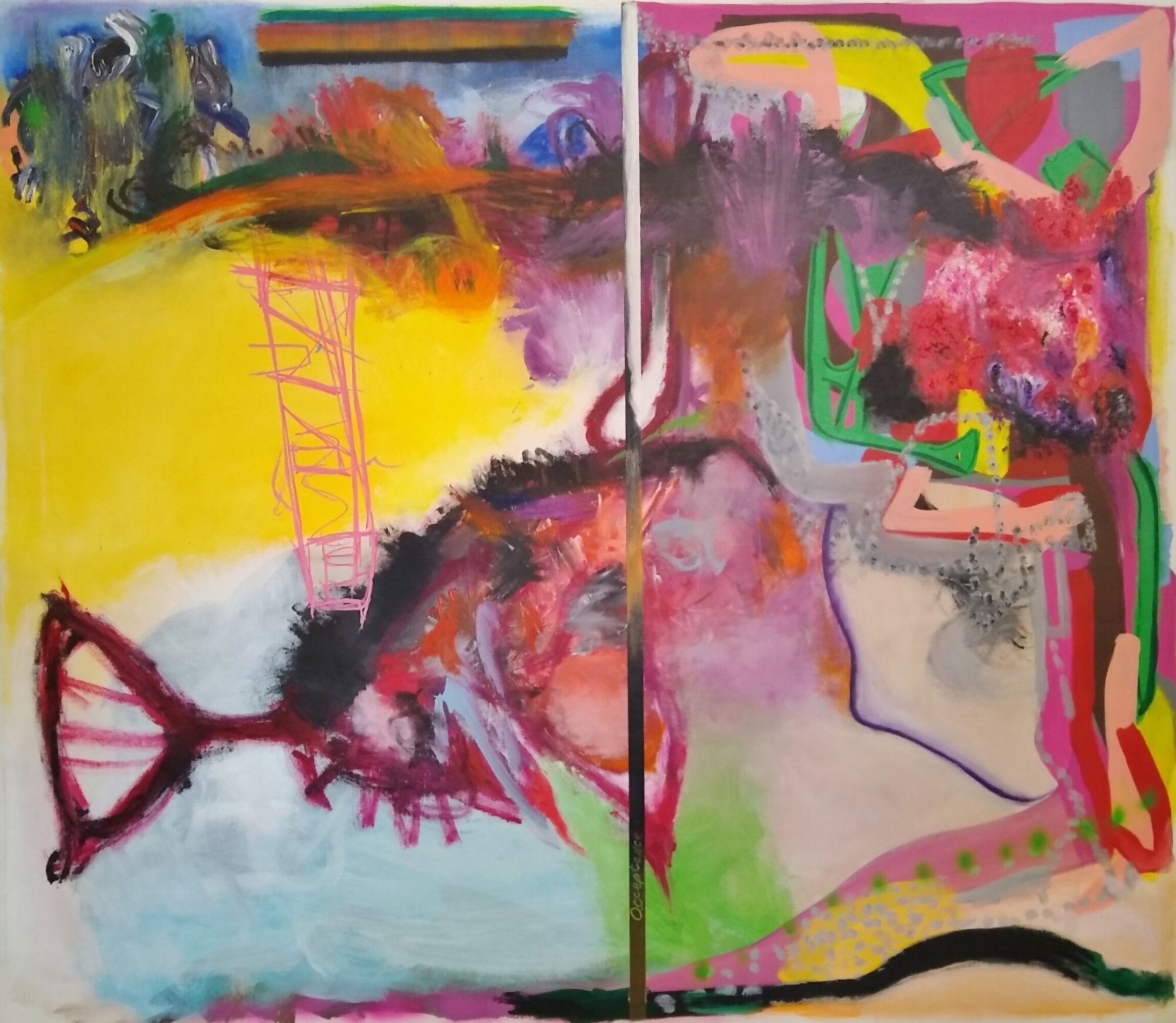 'MY SISTER THINKS I'M SATAN' - Acrylic, Spray Paint, Oil Stick, Pumice on Canvas
