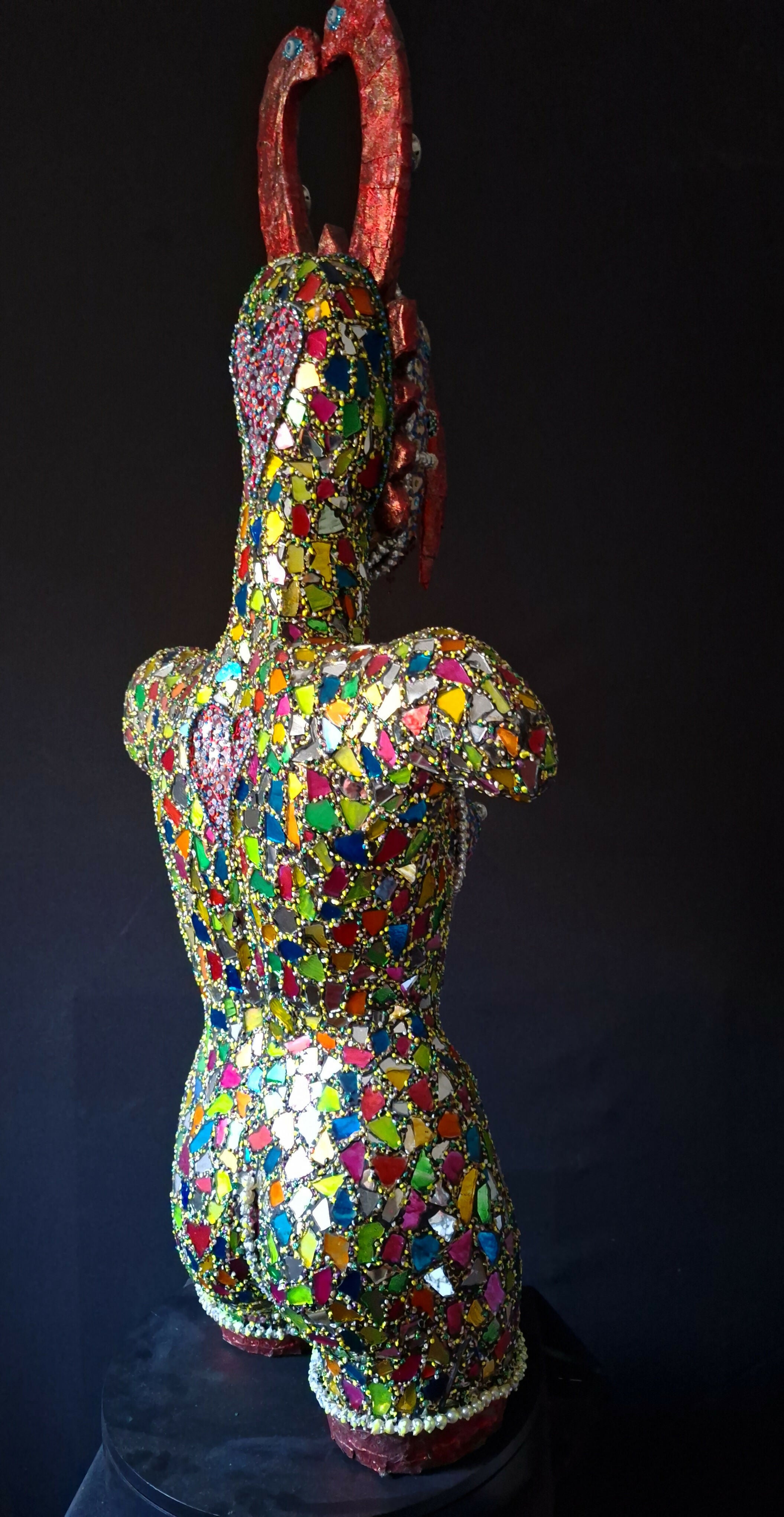 Contemporary Expressionist Figurative Mixed Media Mosaic Sculpture " AFRICAN QUEEN " Andru Fijalkowski